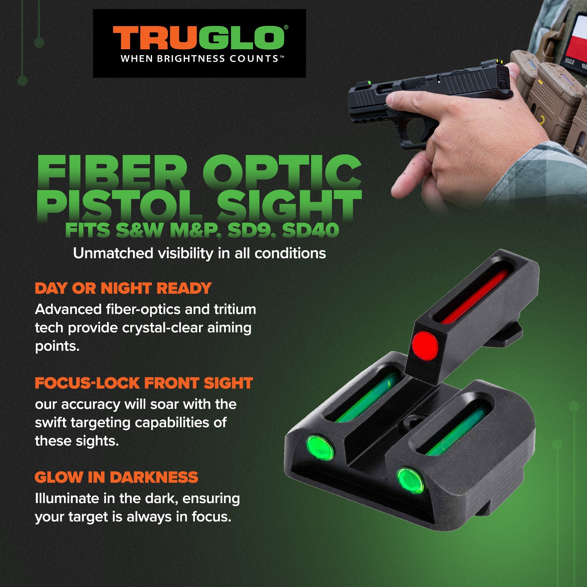 TruGlo Fiber Optic Handgun Pistol Sight Accessories, Fits S&W M&P, SD9, SD40 - Image 2