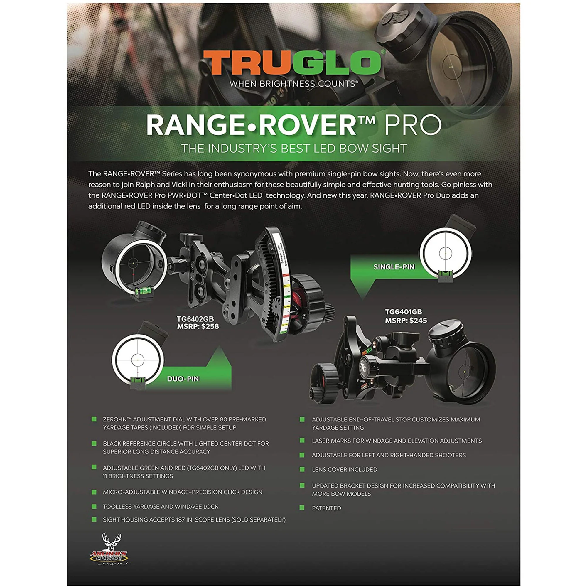 TruGlo Pro Power Dot Illuminated Adjustable Range Rover LED Bow Sight (2 Pack) - Image 3
