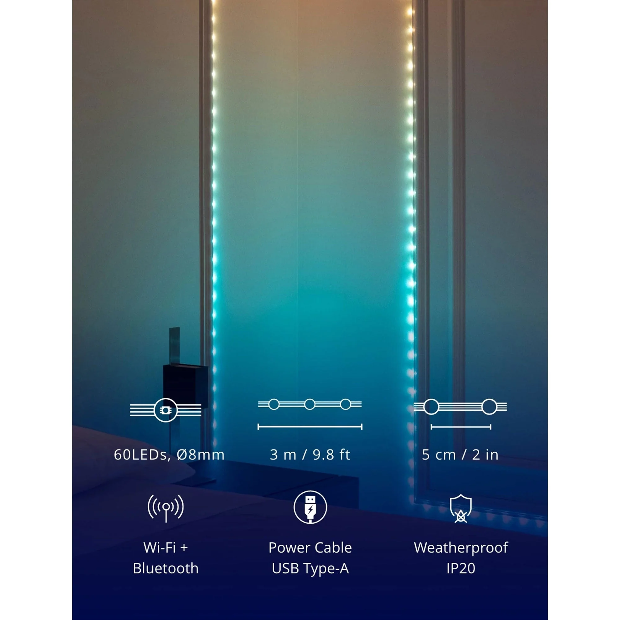 Twinkly Dots App-Controlled Flexible LED Lights 60 RGB Black Wire USB-Power - Image 8