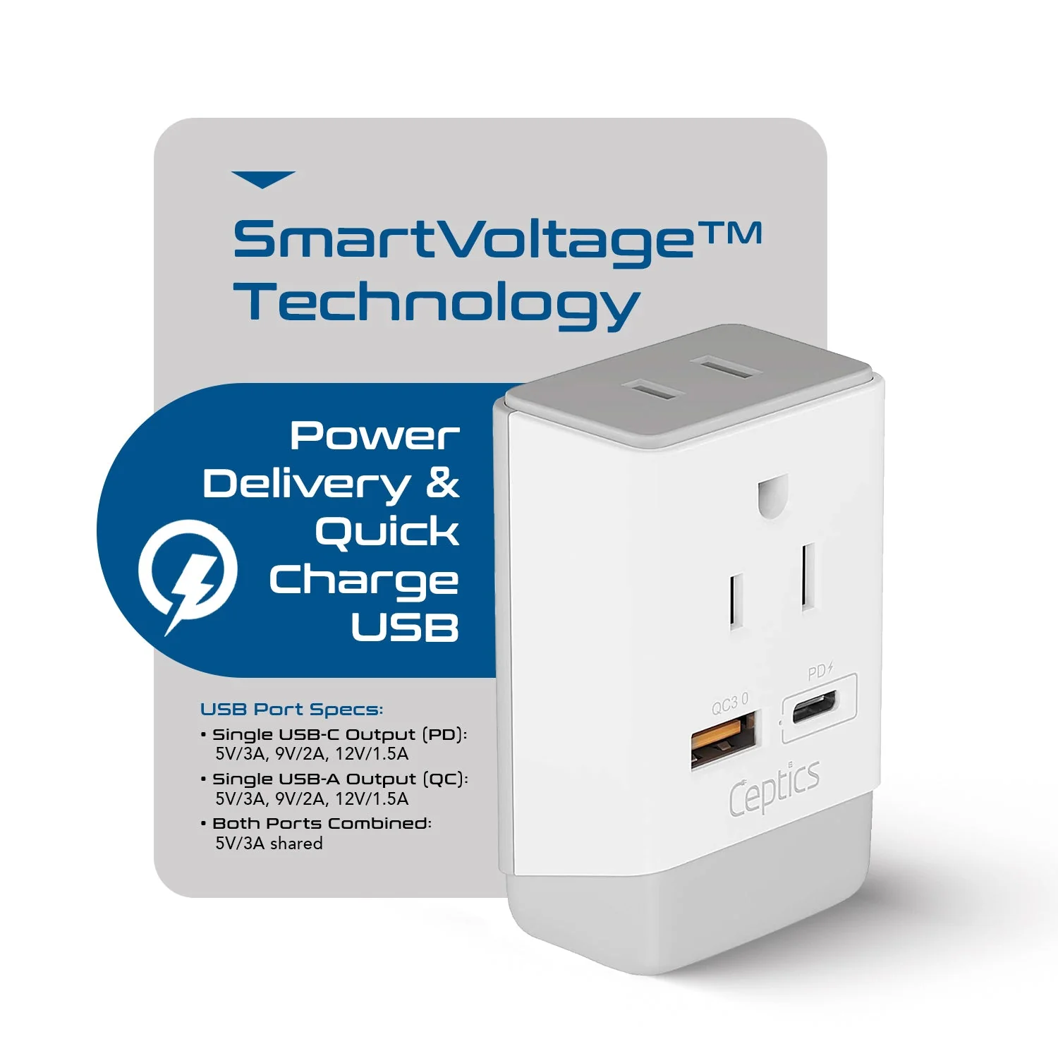 UK, England Travel Adapter | Type G - USB-A & USB-C Ports + 2 USA Outlet (AP-7) - Image 3