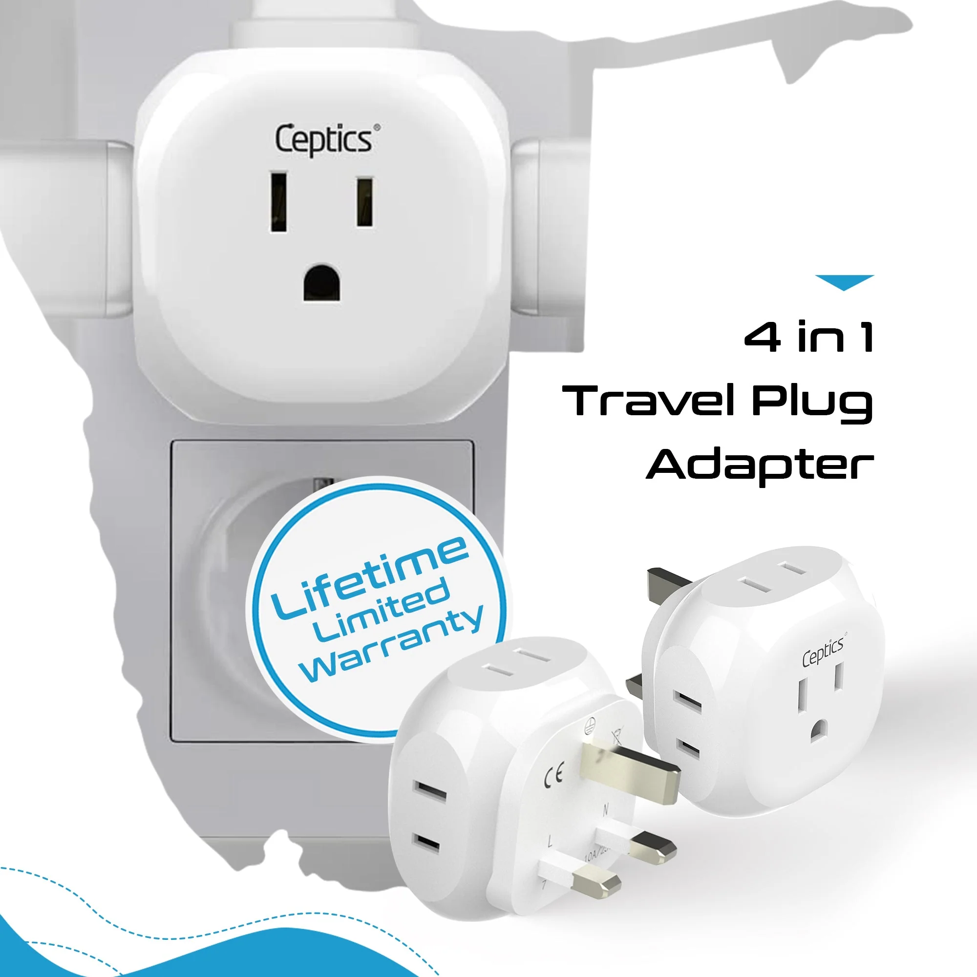UK, Ireland Travel Plug Adapter - 4 in 1 - Ultra Compact - Light Weight (PT-7) - Image 6