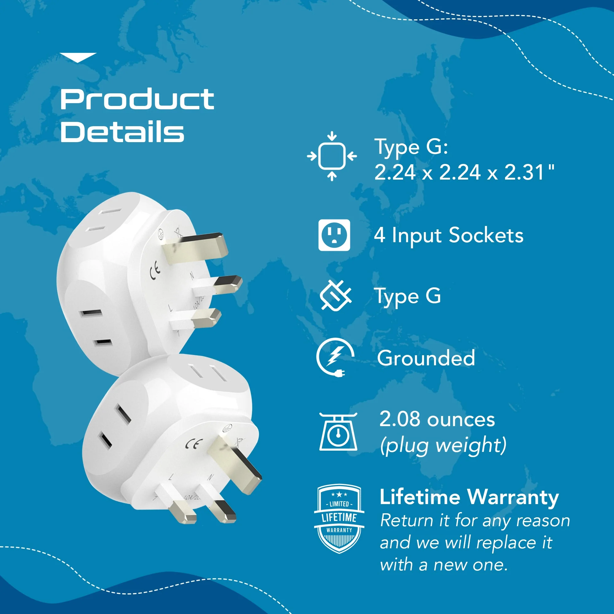 UK, Ireland Travel Plug Adapter - 4 in 1 - Ultra Compact - Light Weight (PT-7) - Image 8