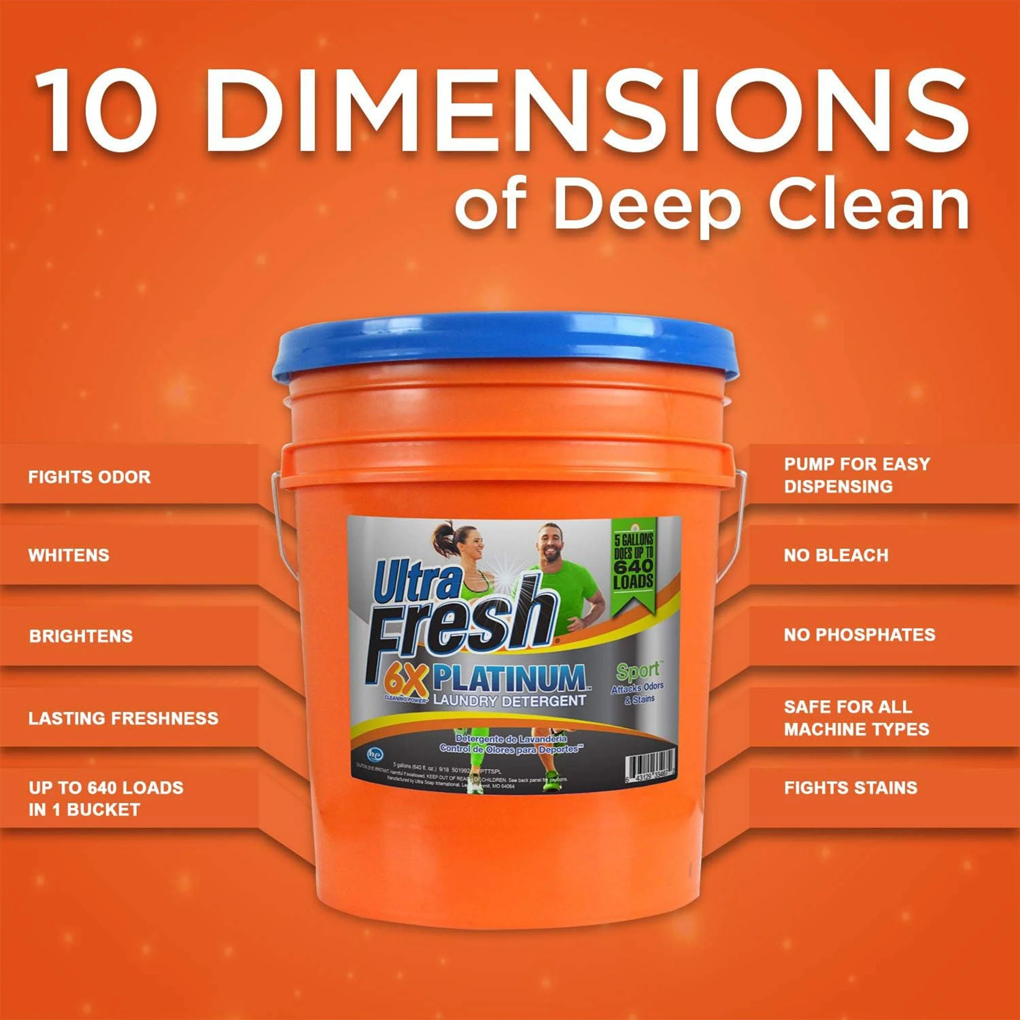 Ultra Fresh 6X Platinum 5 Gal Sport Laundry Detergent, Up to 640 Loads (4 Pack) - Image 5
