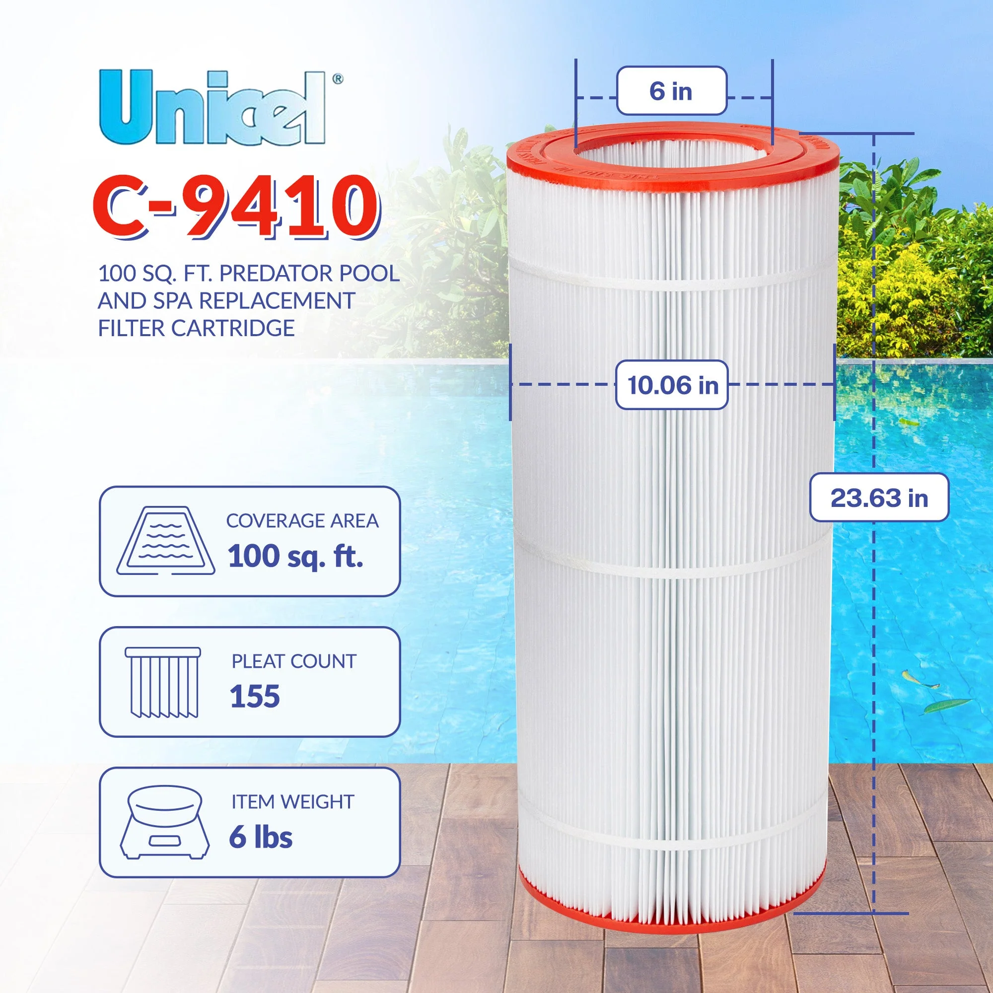 Unicel C-9410 Replacement 100 Sq Ft Swimming Pool Filter Cartridge, 155 Pleats - Image 4