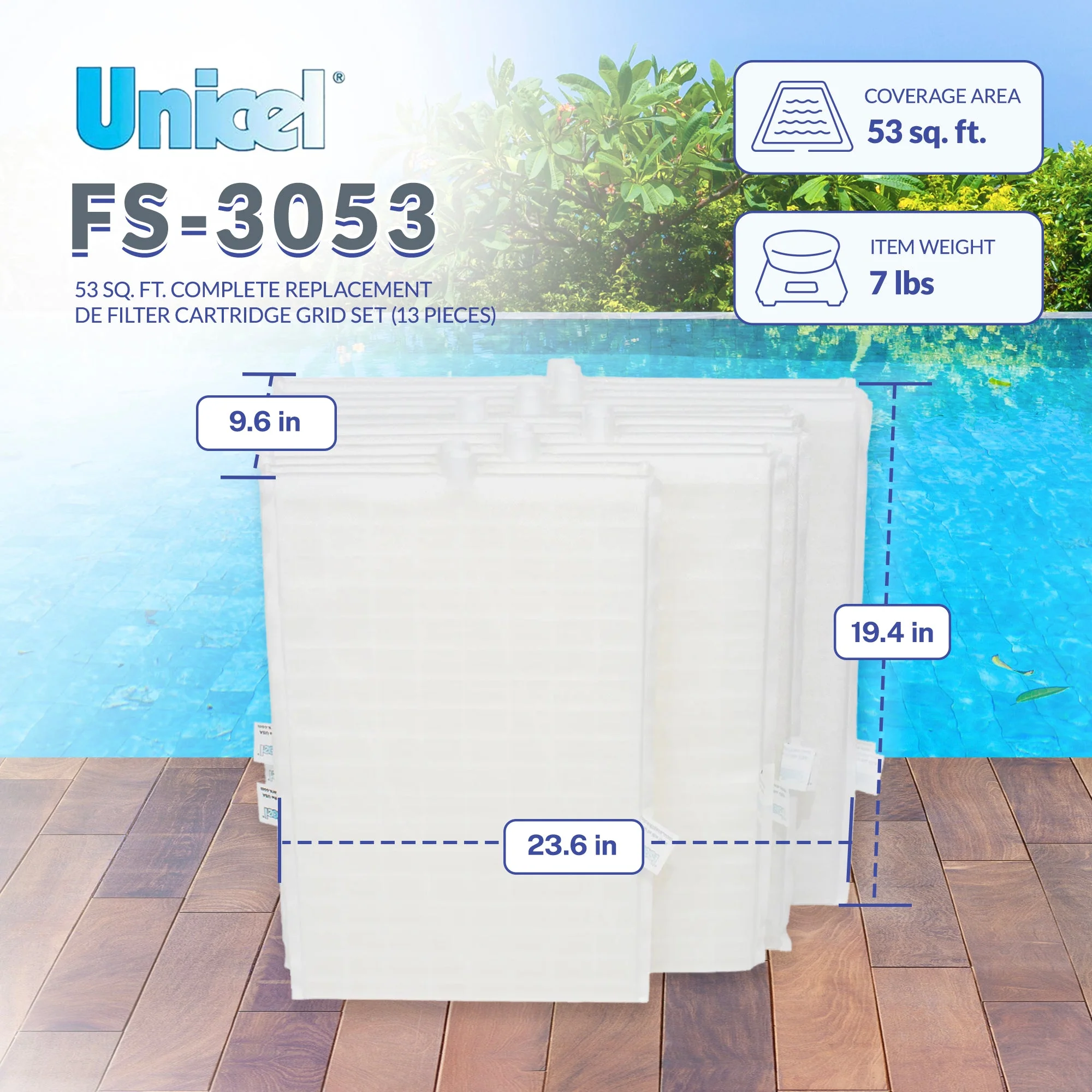 Unicel FS-3053 Replacement Rectangular DE Grid Pool Filter w/ Top Port, Full Set - Image 2
