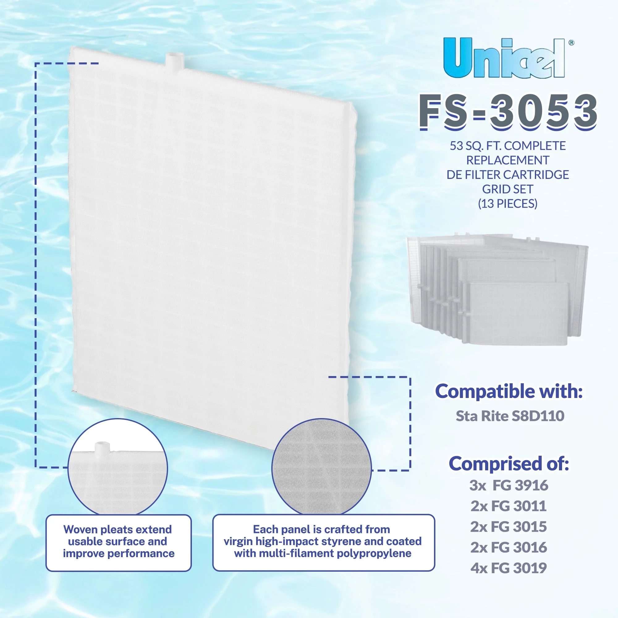 Unicel FS-3053 Replacement Rectangular DE Grid Pool Filter w/ Top Port, Full Set - Image 6