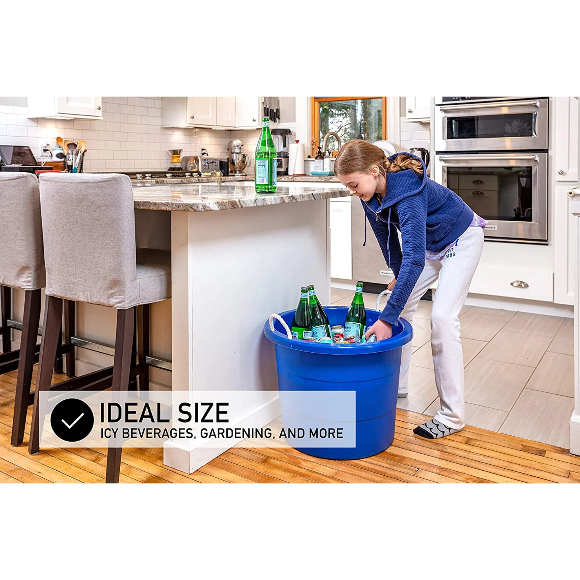 United Solutions 19 Gallon Large Plastic Utility Tub w/ Rope Handle, Blue 2 Pack - Image 7
