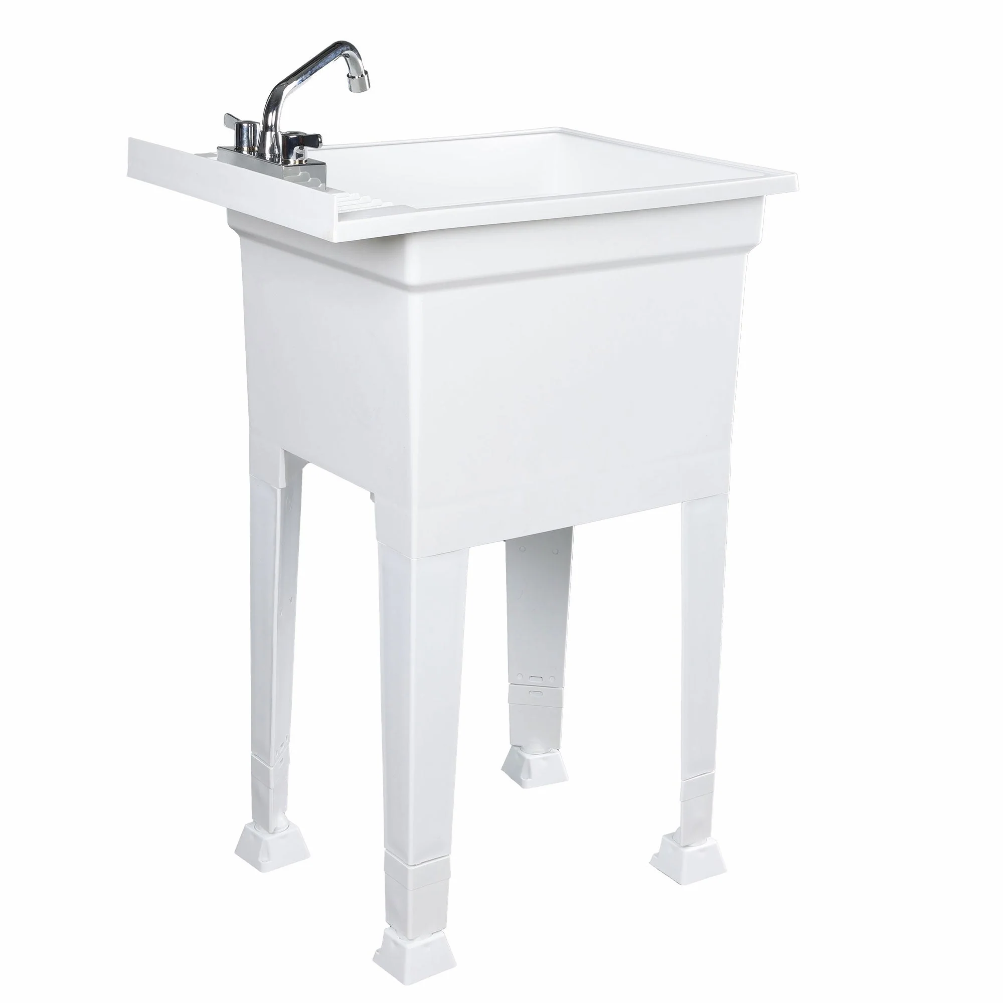 UTILITYSINKS Plastic 18” Freestanding Utility Tub Sink with Swing Faucet, White - Image 8