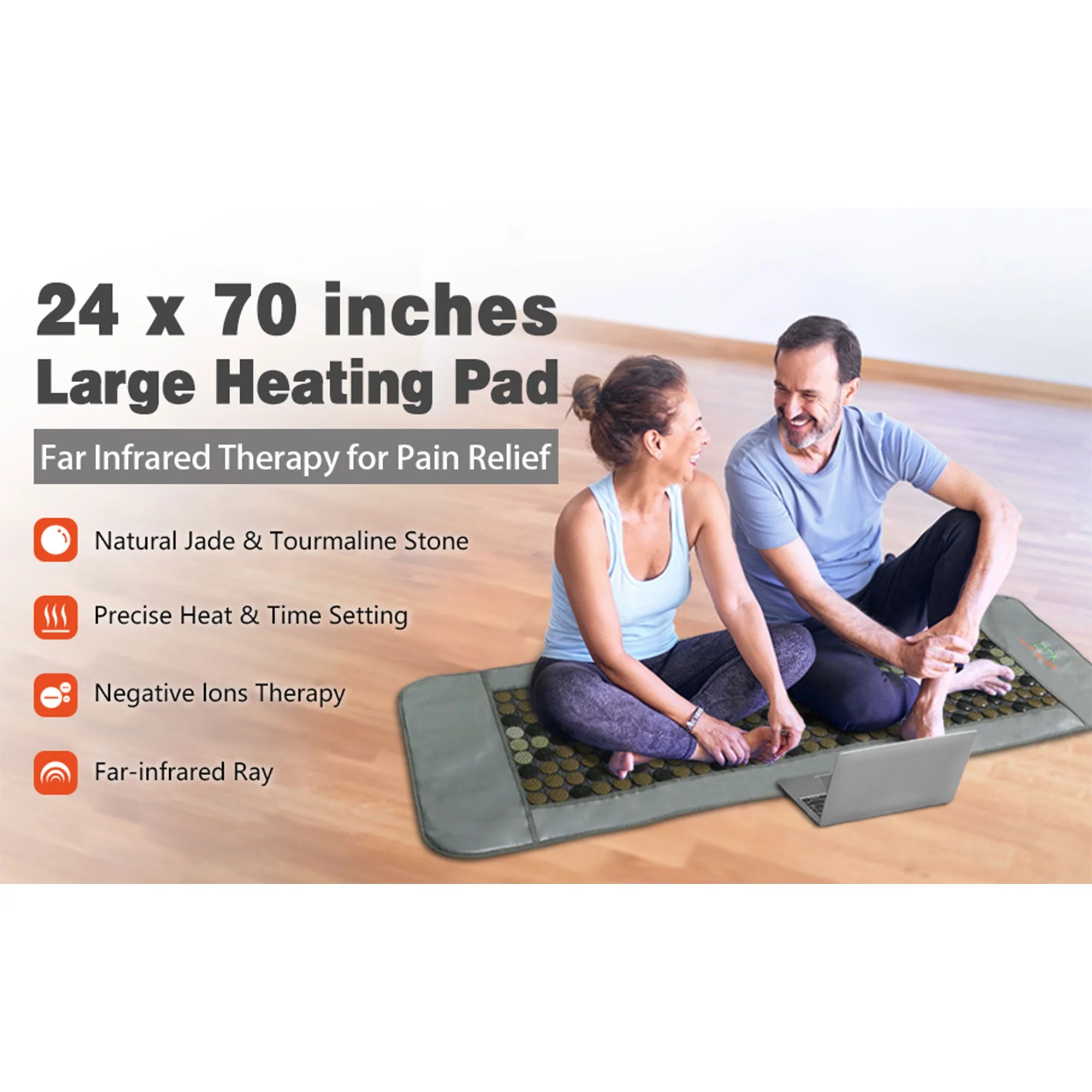 UTK 24" x 70" Tourmaline Stone Infrared Pain Relief Heating Mat w/ Remote, Gray - Image 12