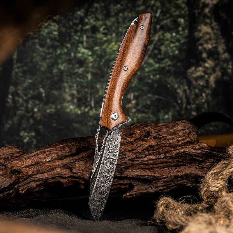 Vengeance Damascus Pocket Knife with Exotic Red Sandalwood Handle - Image 3