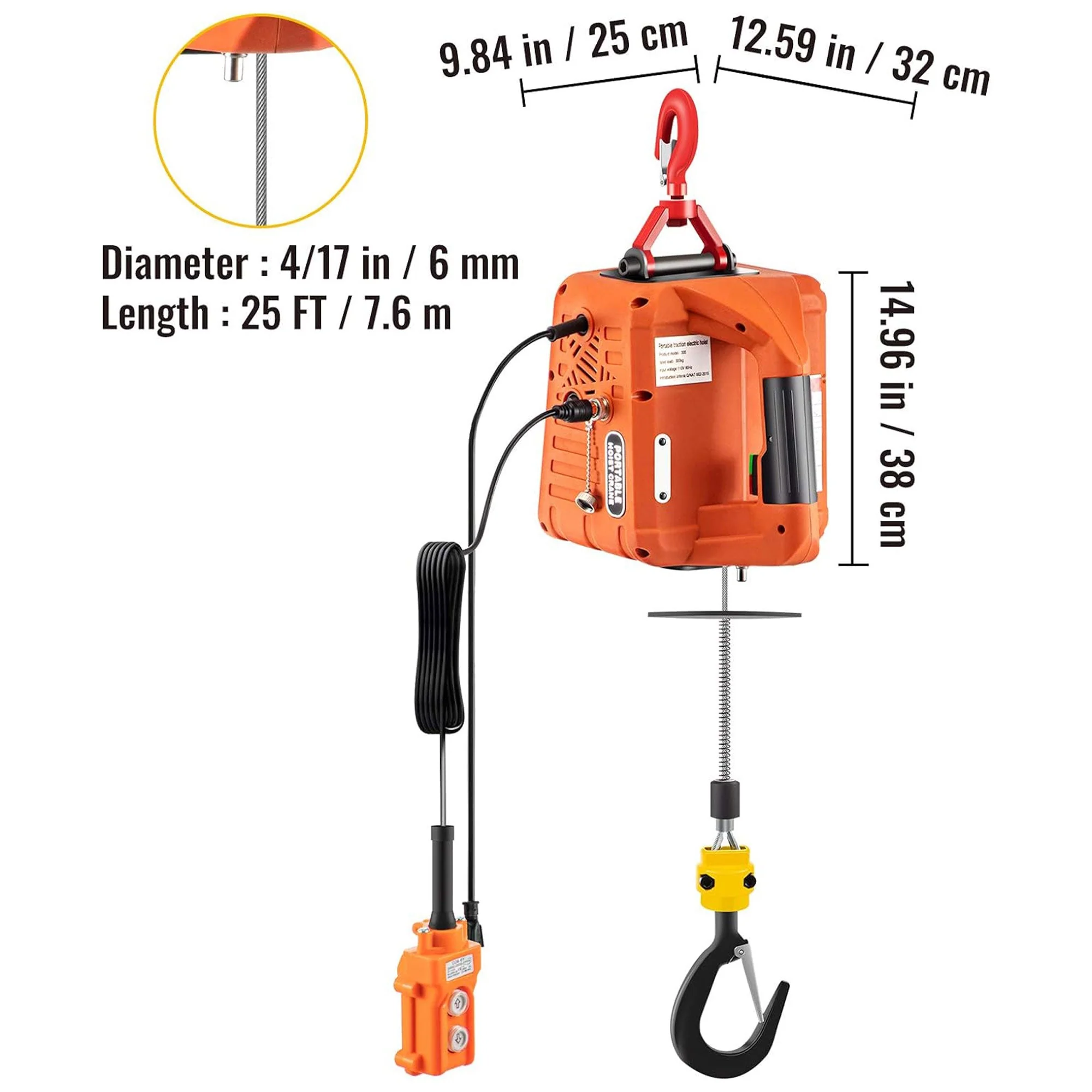 Vevor Electric Hoist Winch Crane Material Handling Tool with Remote Controller - Image 2