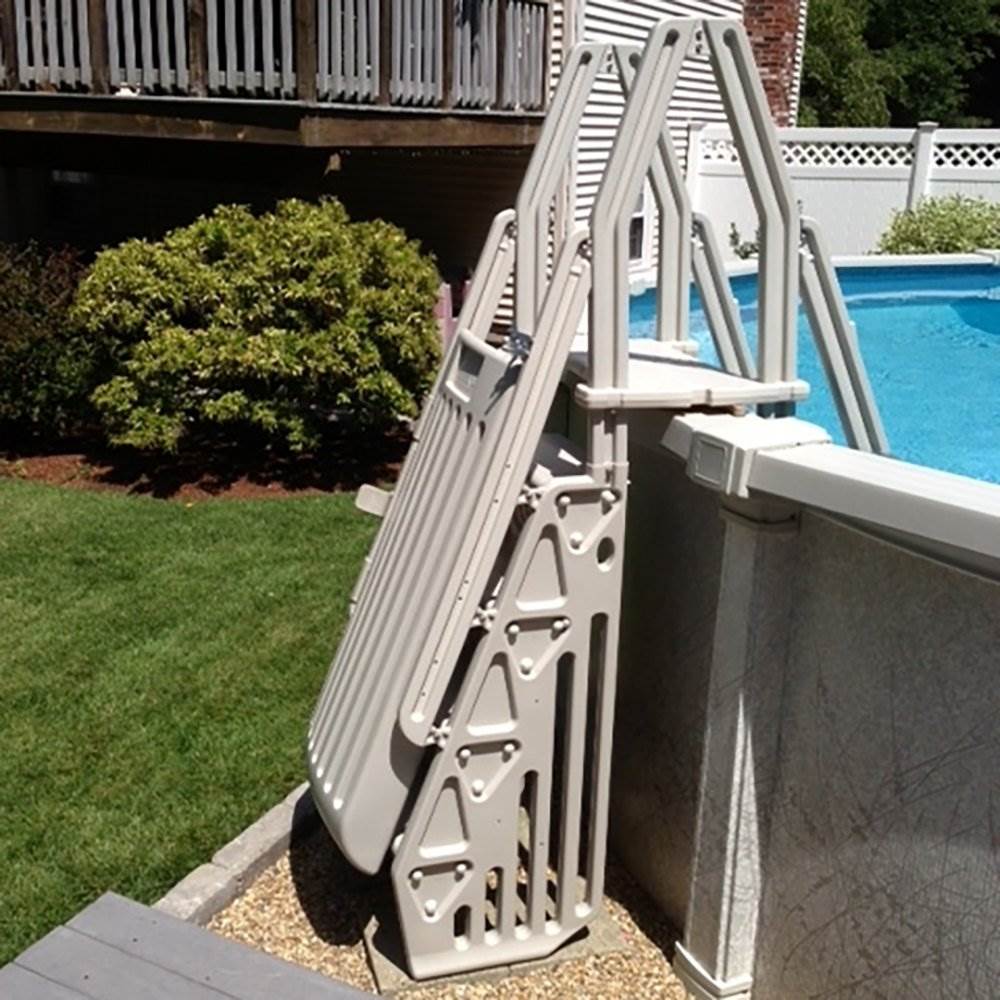 Vinyl Works AF Adjustable 24 Inch Gated Entry Above Ground Pool Ladder, Taupe - Image 7
