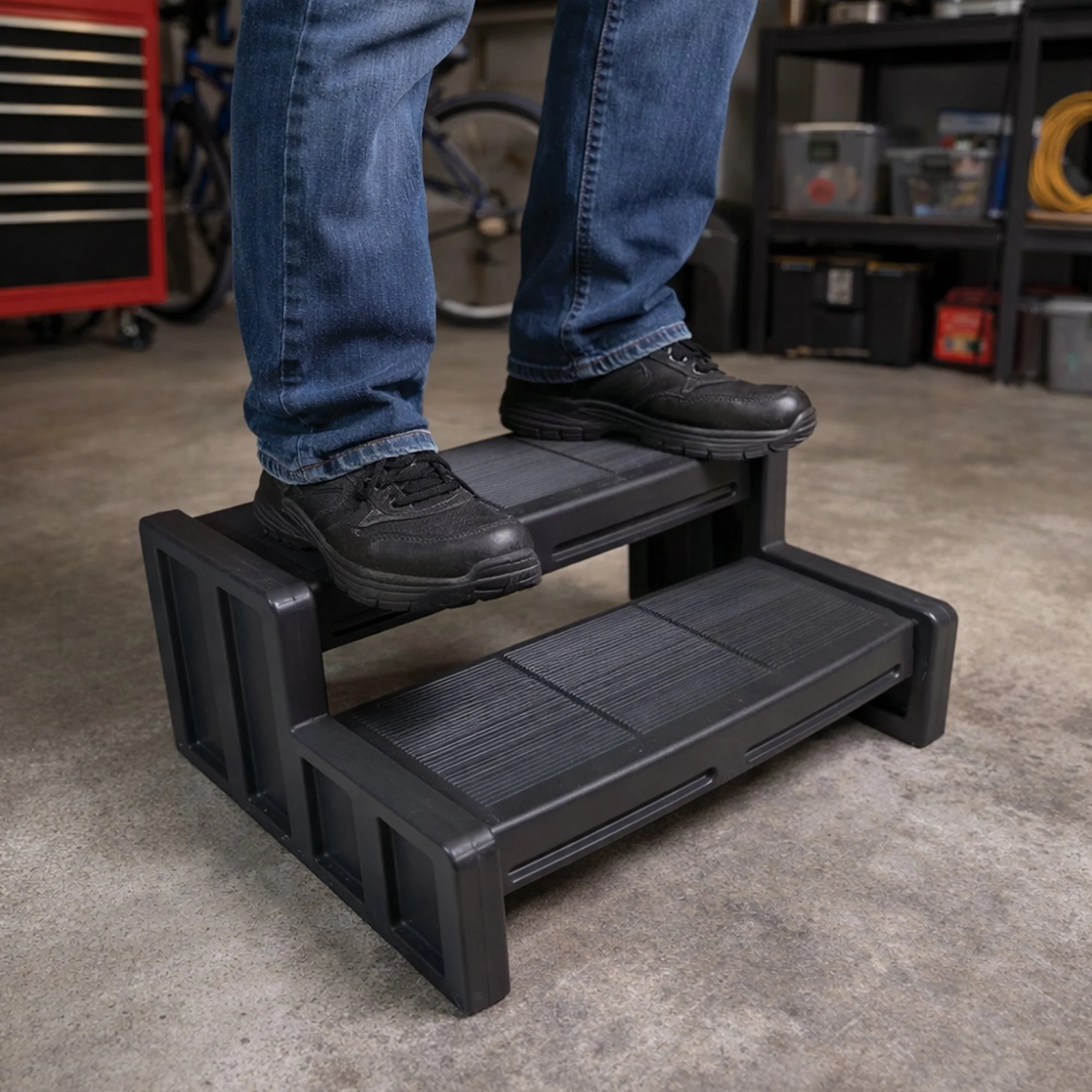 Vinyl Works Plastic Steps, 29" Multipurpose Indoor/Outdoor 2 Step Ladder, Black - Image 3
