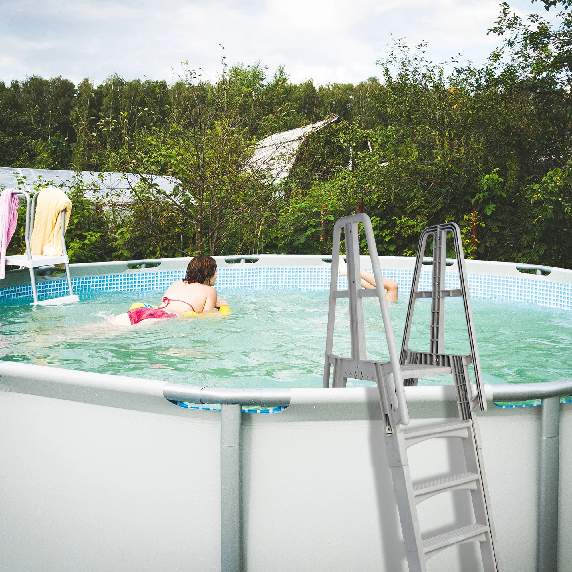 Vinyl Works SLA A Frame Above Ground Pool Ladder Steps with Slide Lock Barrier - Image 4