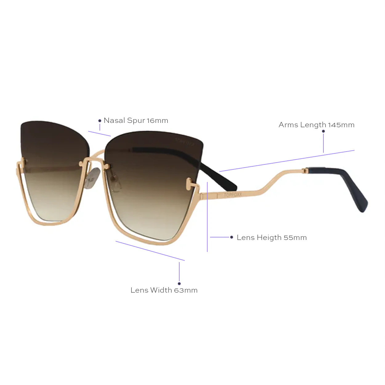 Vixen - Brown Lens Gold Frame Metal Cateye Sunglasses - Image 3