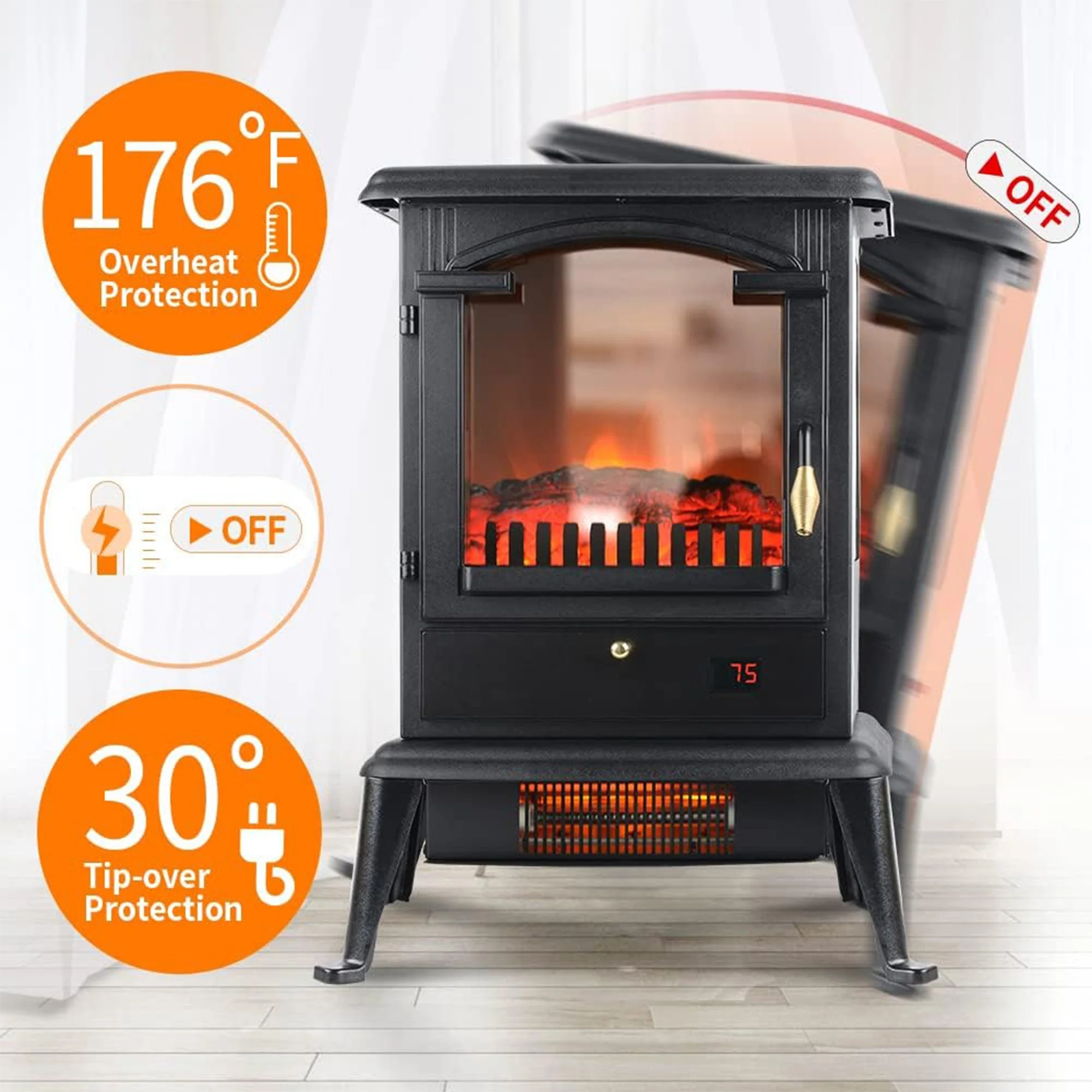 VOLTORB Freestanding Portable Electric Fireplace Heater Stove w/Remote Control - Image 9