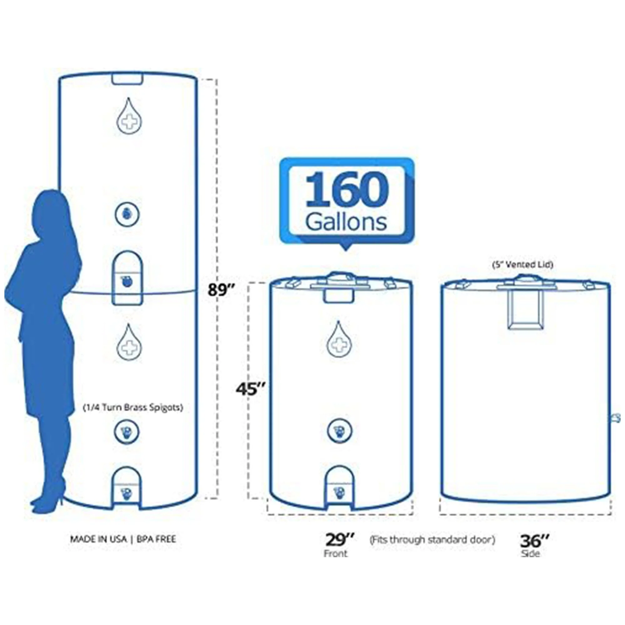 WaterPrepared 160 Gal Stackable Design Utility Water Tank w/ Large Cap, (4 Pack) - Image 8