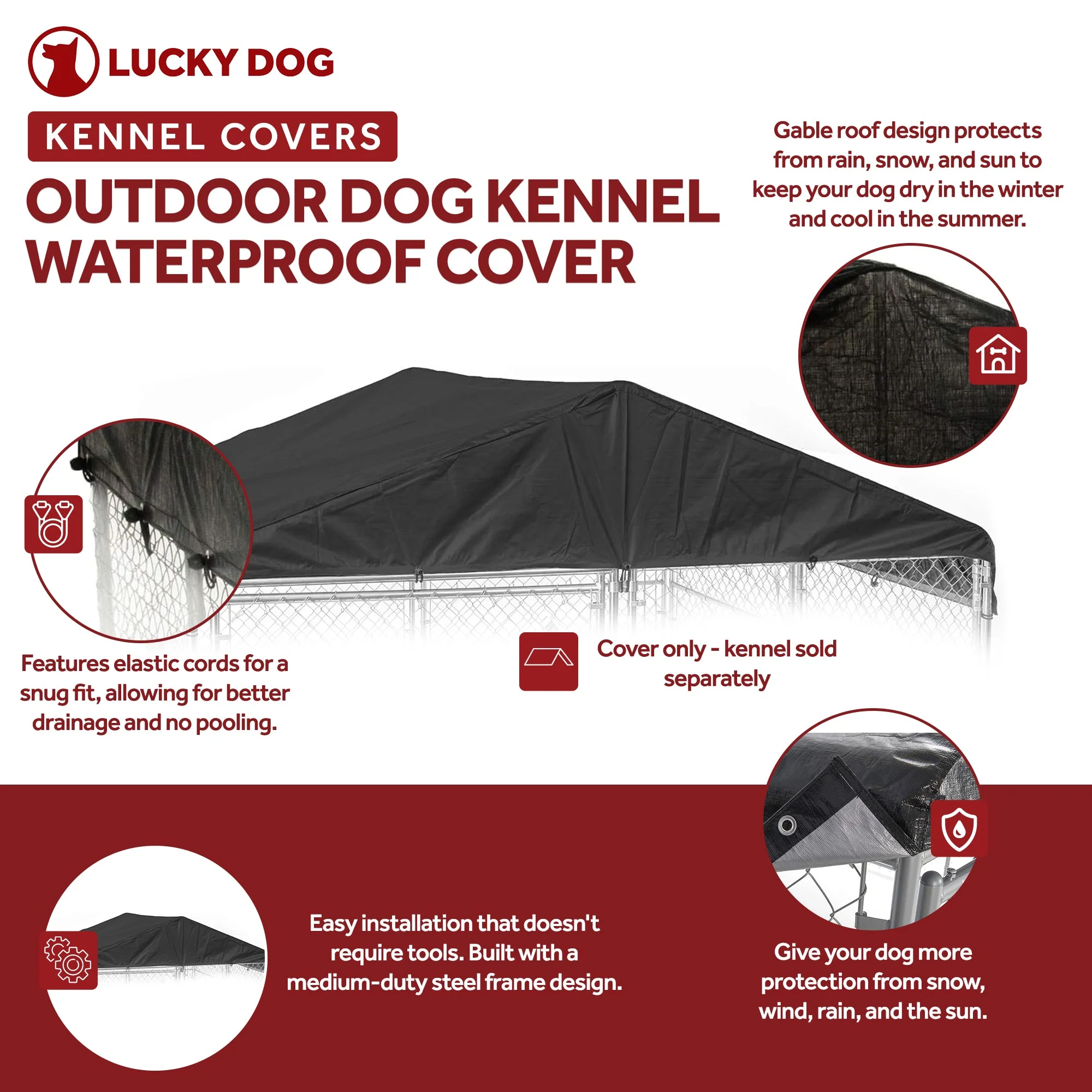 WeatherGuard 10' x 10' Outdoor Dog Kennel Waterproof Cover, No Kennel Included - Image 5