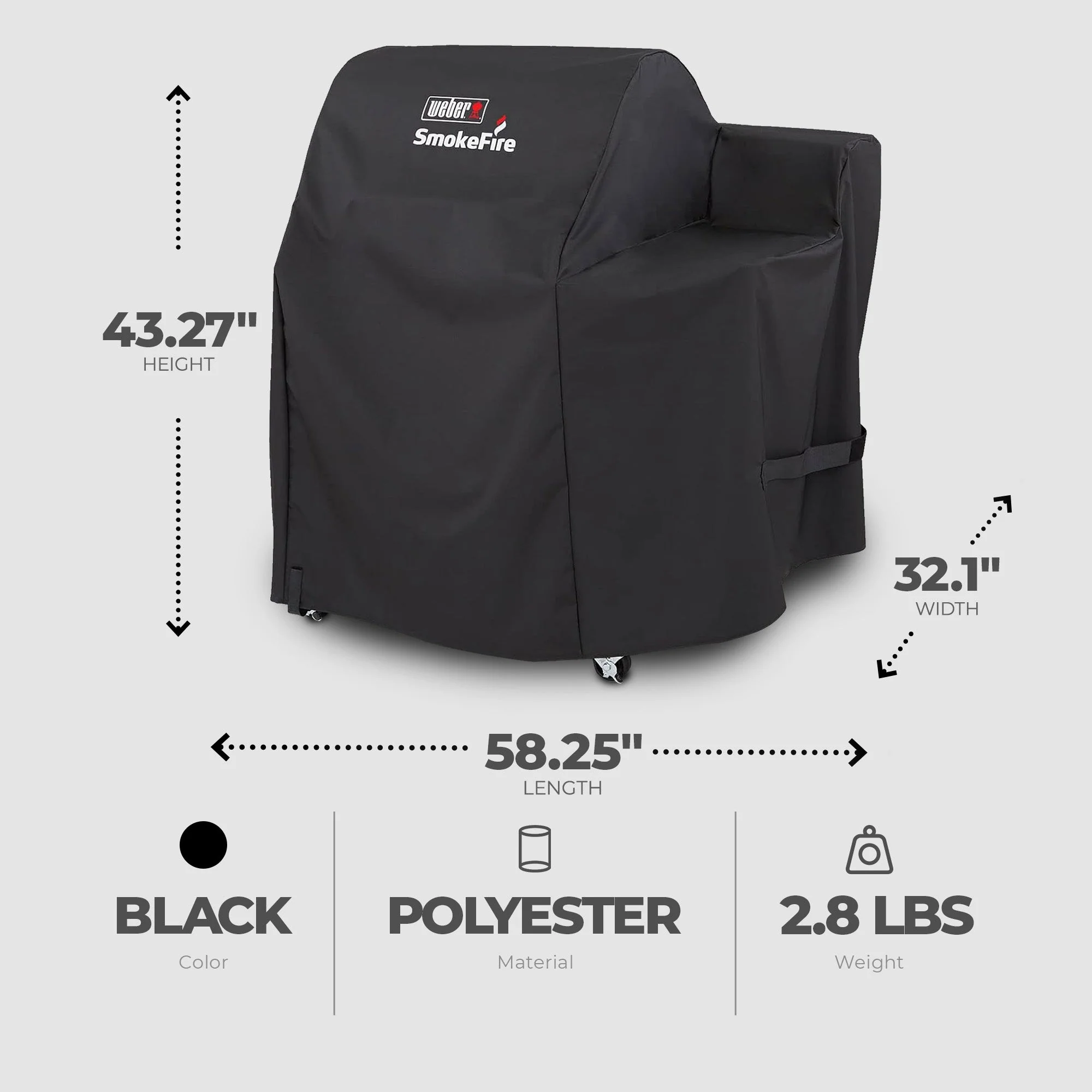 Weber SmokeFire EX4 Wood Pellet BBQ Grill Heavy Duty Polyester Cover, Black - Image 3