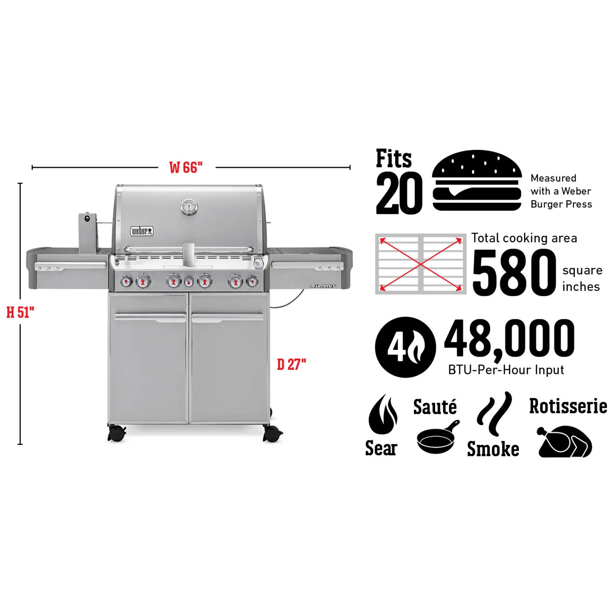 Weber Summit S-470 Steel 4 Burner 48,800 BTU Natural Gas Grill with Smoker Box - Image 2