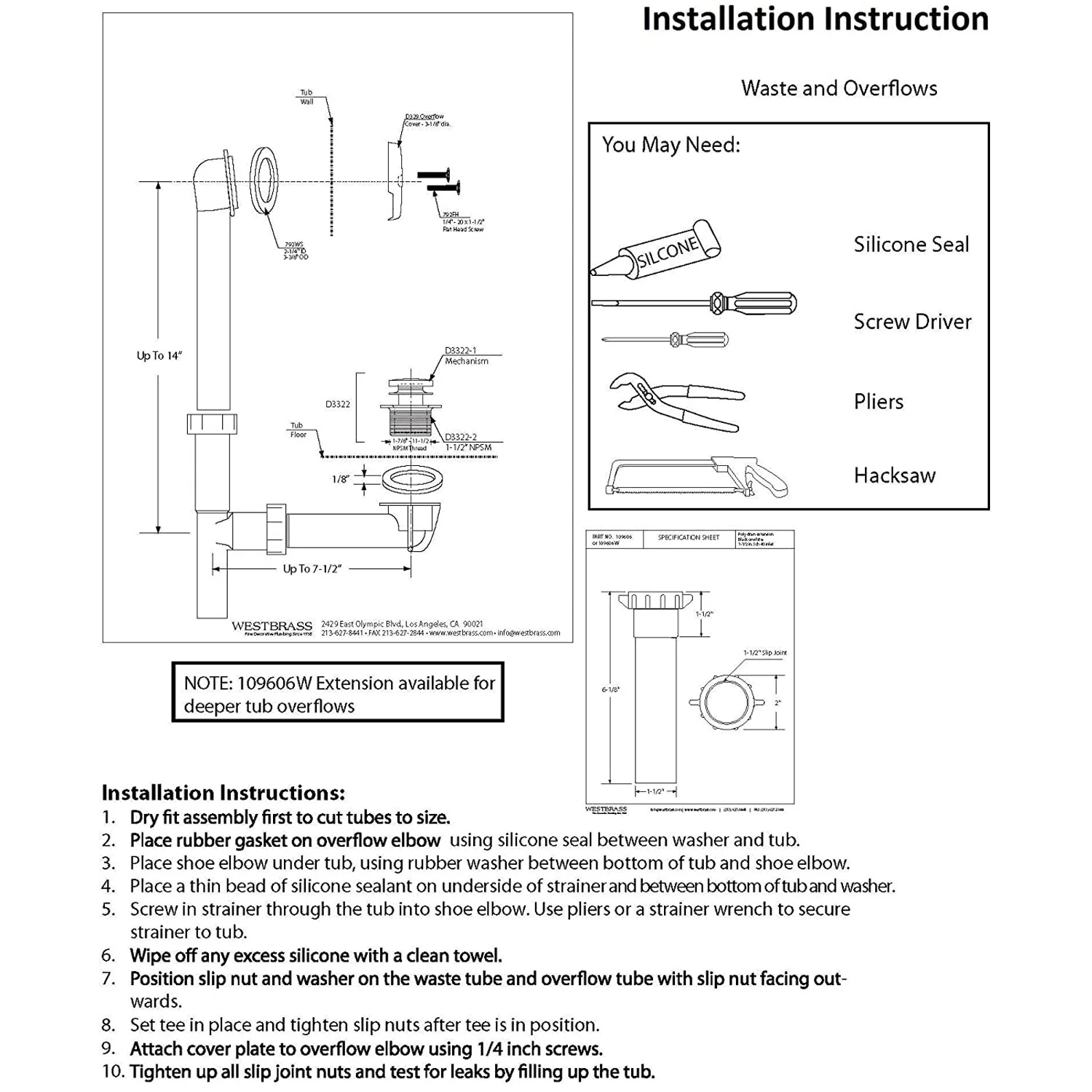 Westbrass Y593144-12 1.5 Inch Tip Toe Bath Waste Drain Kit, Bronze (1 Pack) - Image 7