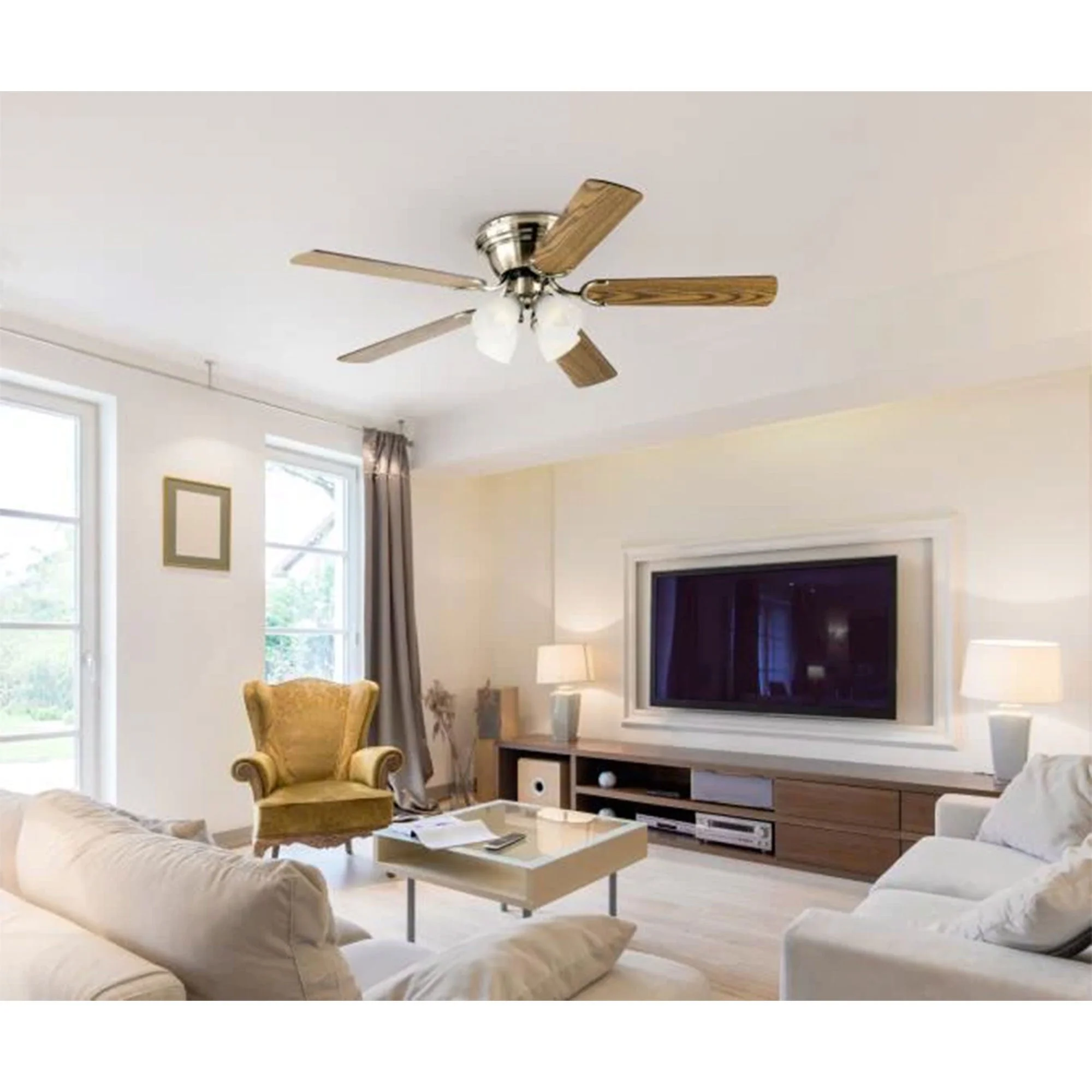 Westinghouse 52" Contempra IV Antique Brass Finish Ceiling Fan with Light Kit - Image 3