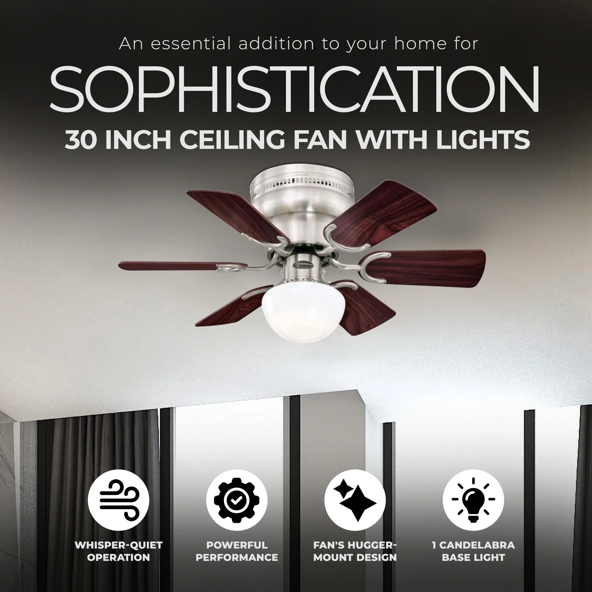 Westinghouse Petite 30 Inch 6 Blade Ceiling Fan with Dimmable LED Light Fixture - Image 2