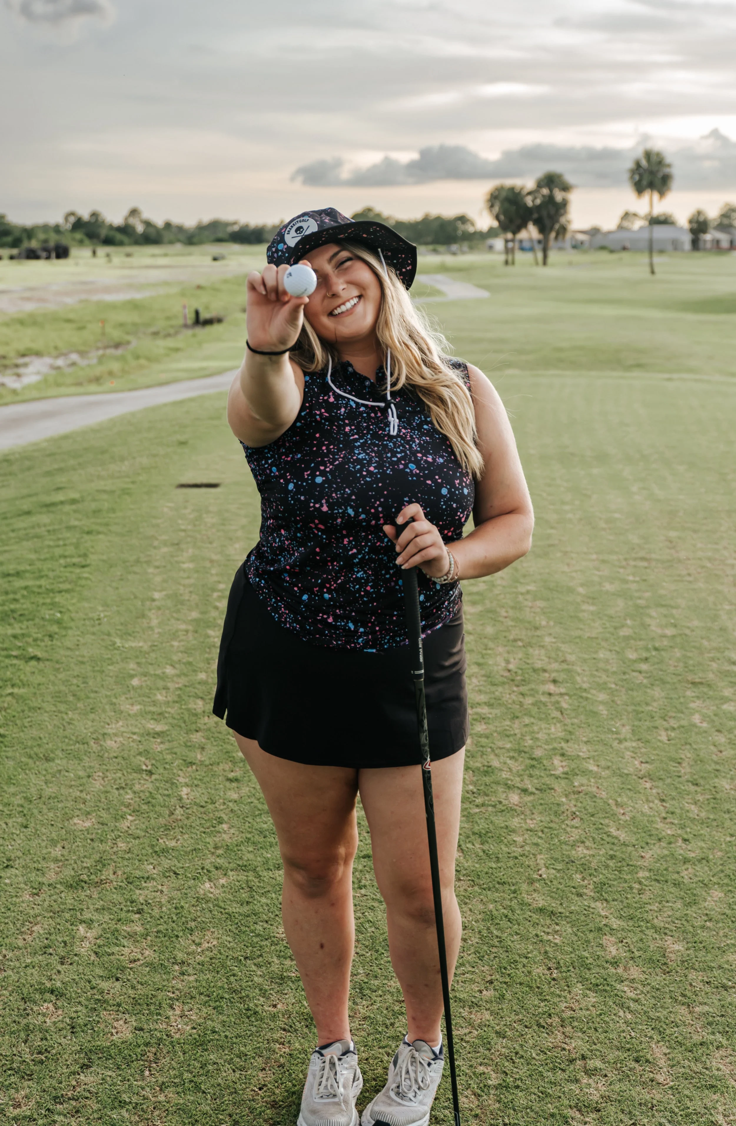 Womens Black Paint Splatter Polo - Image 2