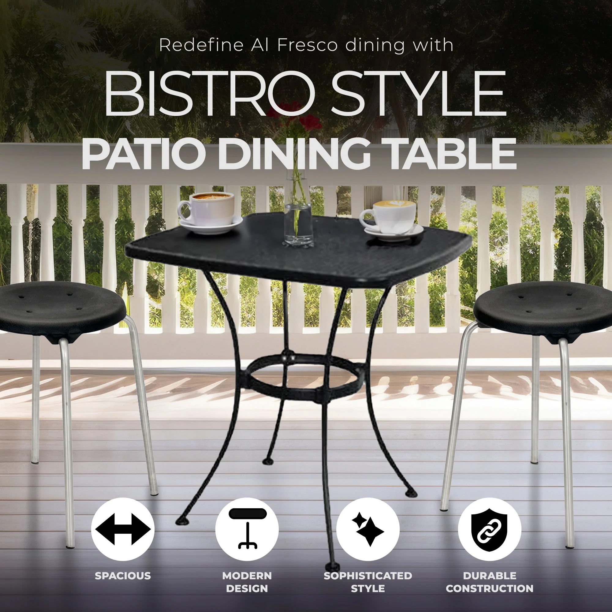 Woodard Uptown 28" Steel Mesh Square Bistro Style Patio Dining Table, Black - Image 2