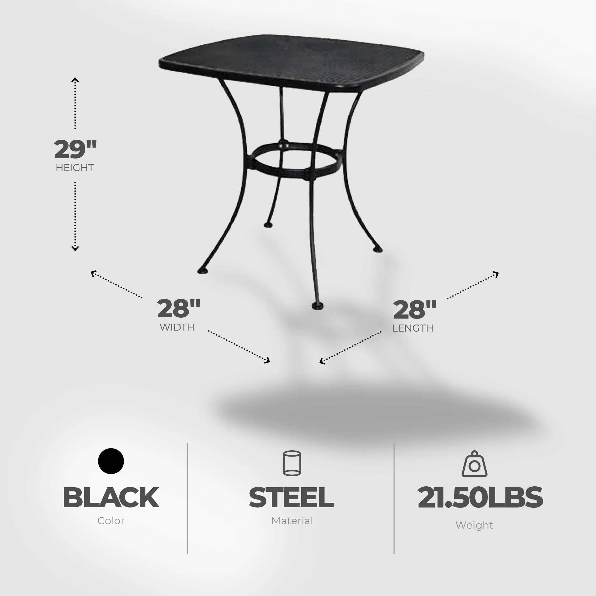 Woodard Uptown 28" Steel Mesh Square Bistro Style Patio Dining Table, Black - Image 3