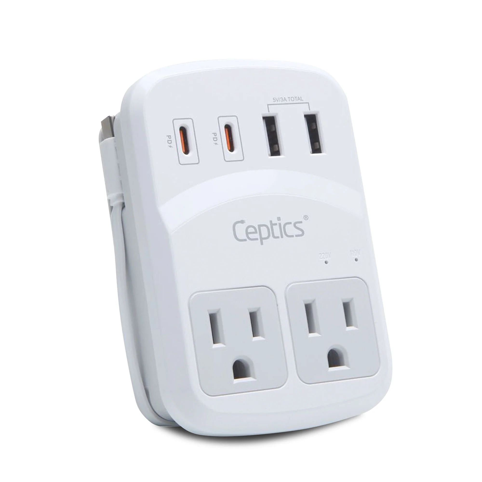World-Way 6 Travel Adapter Kit | 2 USB-A + 2USB-C + 2 US Outlets - Grounded (WPS-5B)