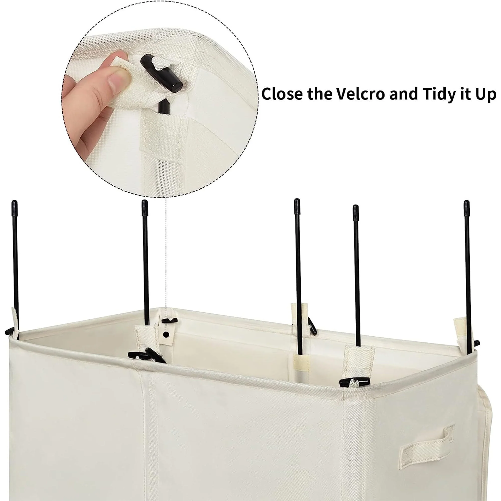 WOWLIVE 154L Fabric Double Laundry Hamper with Lid and Removable Bags, Beige - Image 6
