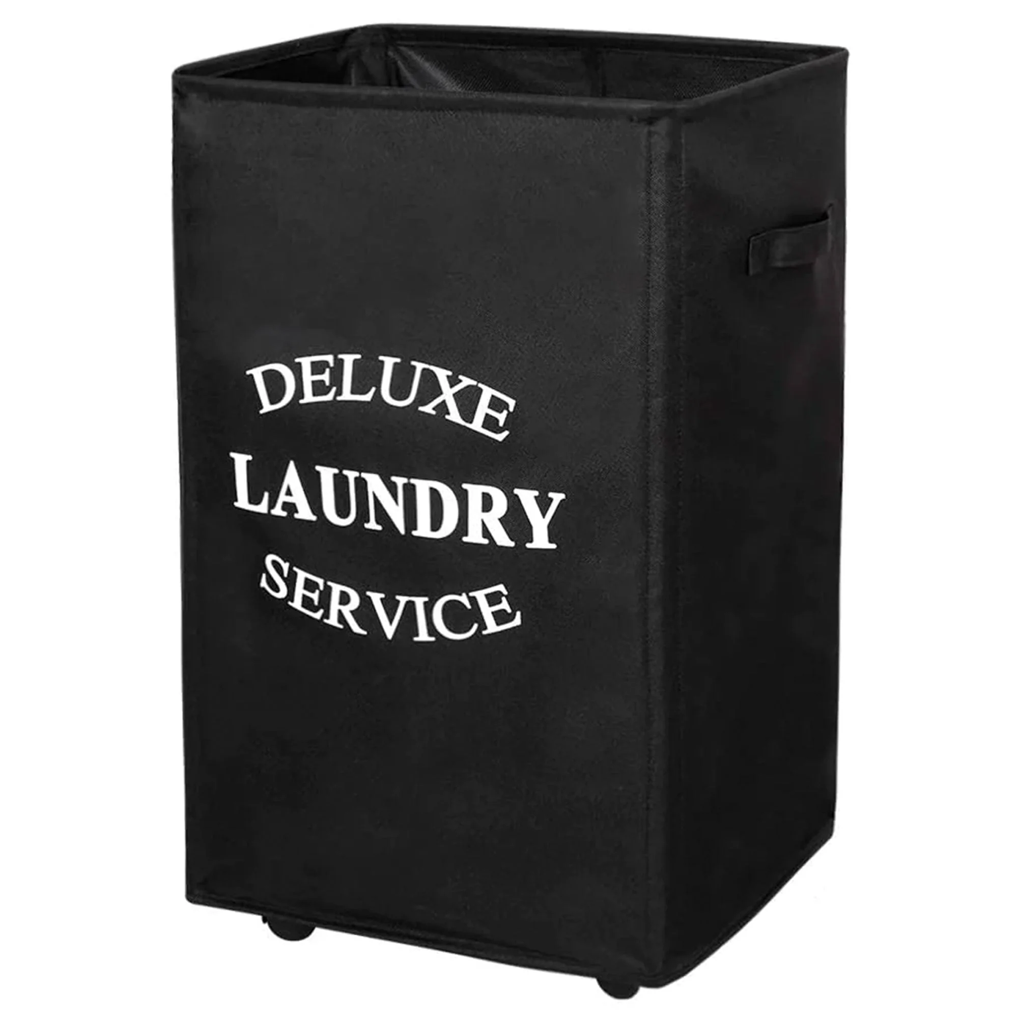 WOWLIVE 90L Foldable Rectangular Deluxe Laundry Service Rolling Basket, Black - Image 2