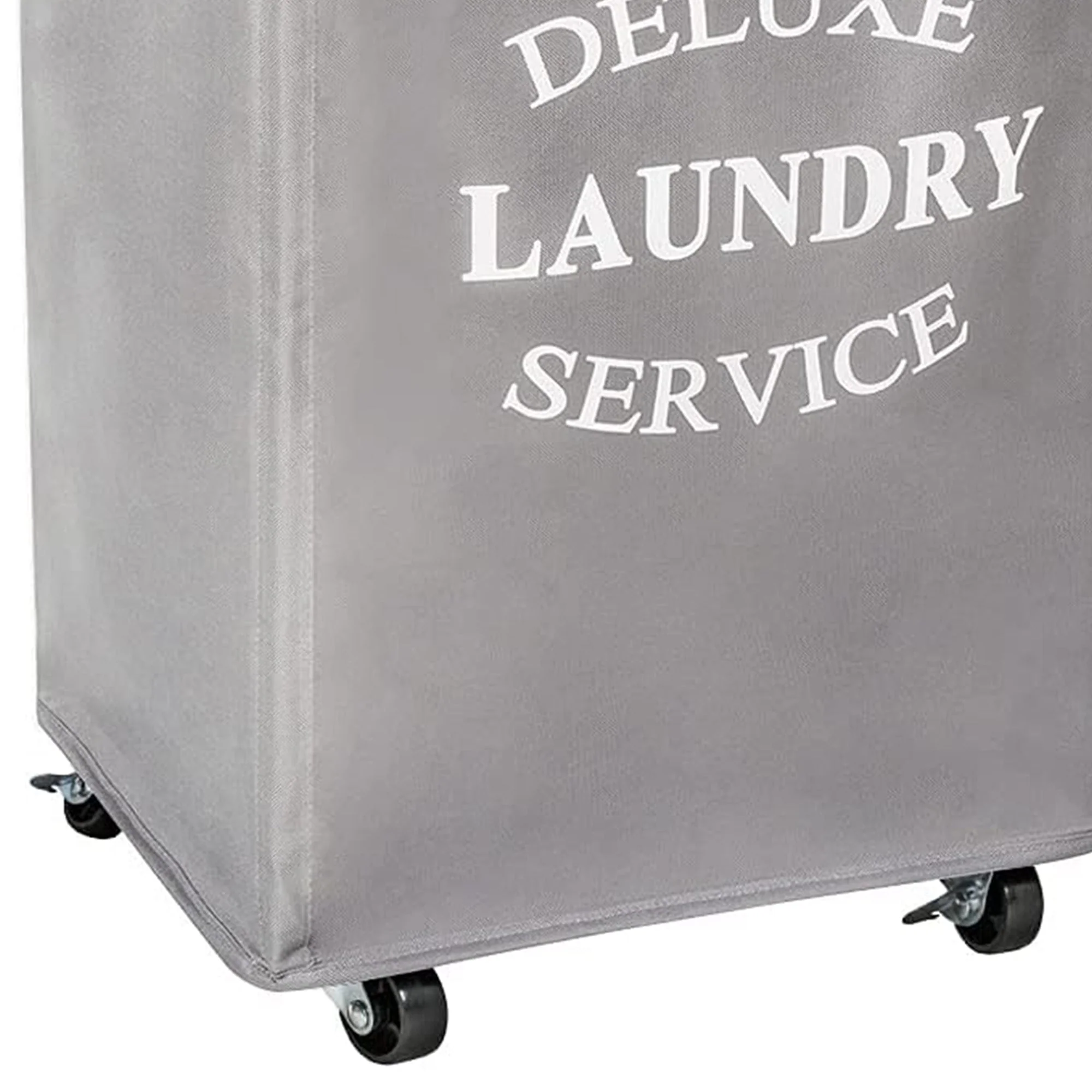 WOWLIVE 90L Foldable Rectangular Deluxe Laundry Service Rolling Basket, Gray - Image 4
