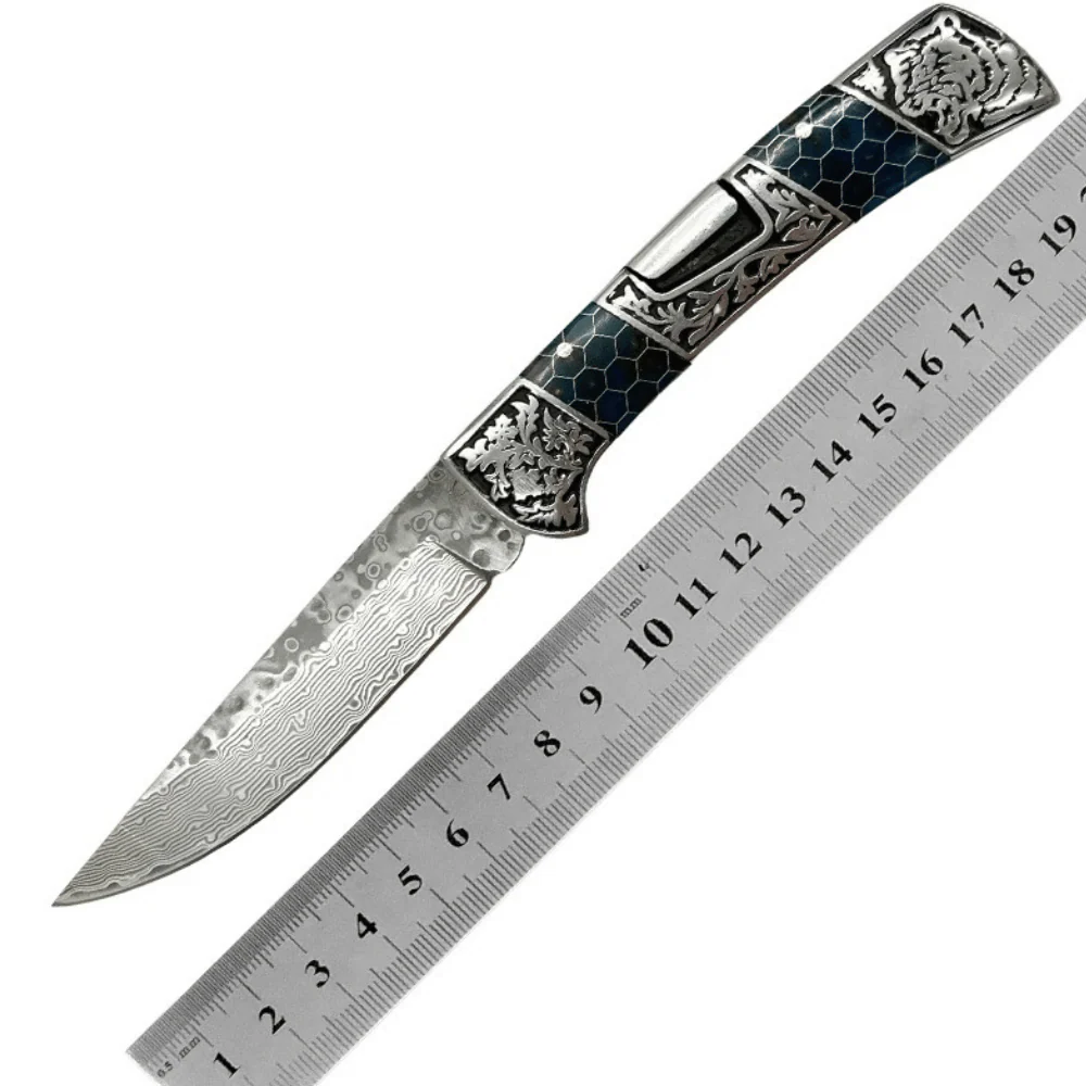 Wraith Damascus Pocket Knife with Honeycomb Resin Handle