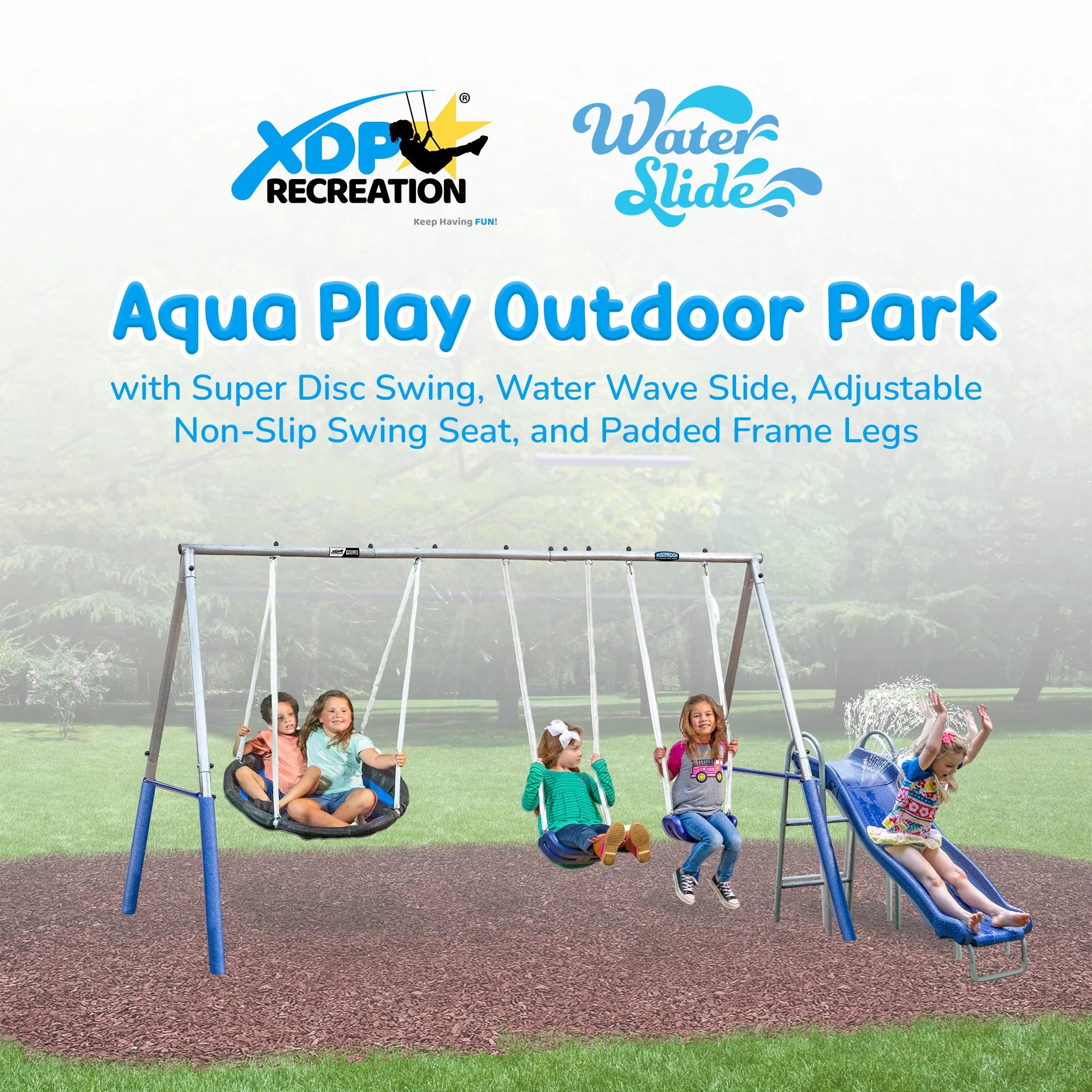 XDP Recreation Aqua Play Outdoor Park with Super Disc Swing and Water Wave Slide - Image 2