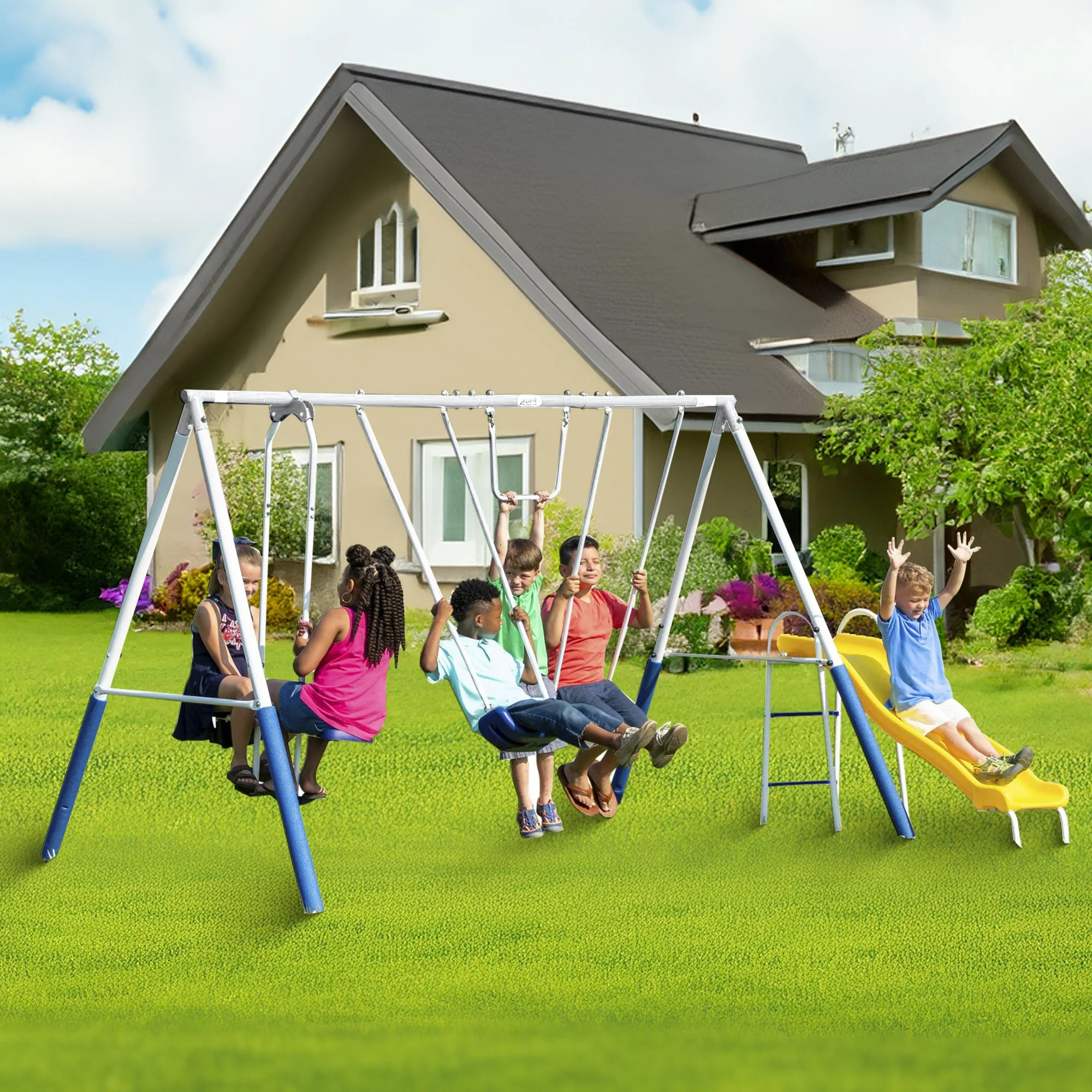 XDP Recreation Blue Ridge Play Outdoor Swing Set with Glider, 2 Swings & Slide - Image 6