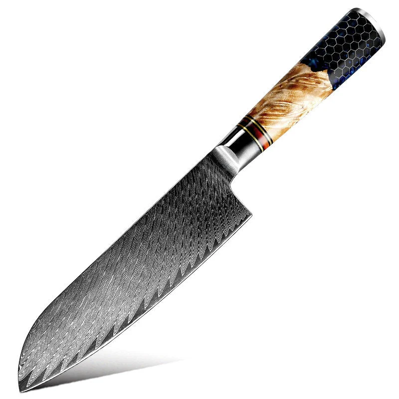 Yamato Damascus Chef Knife with Olive Wood & Resin Handle - Image 3