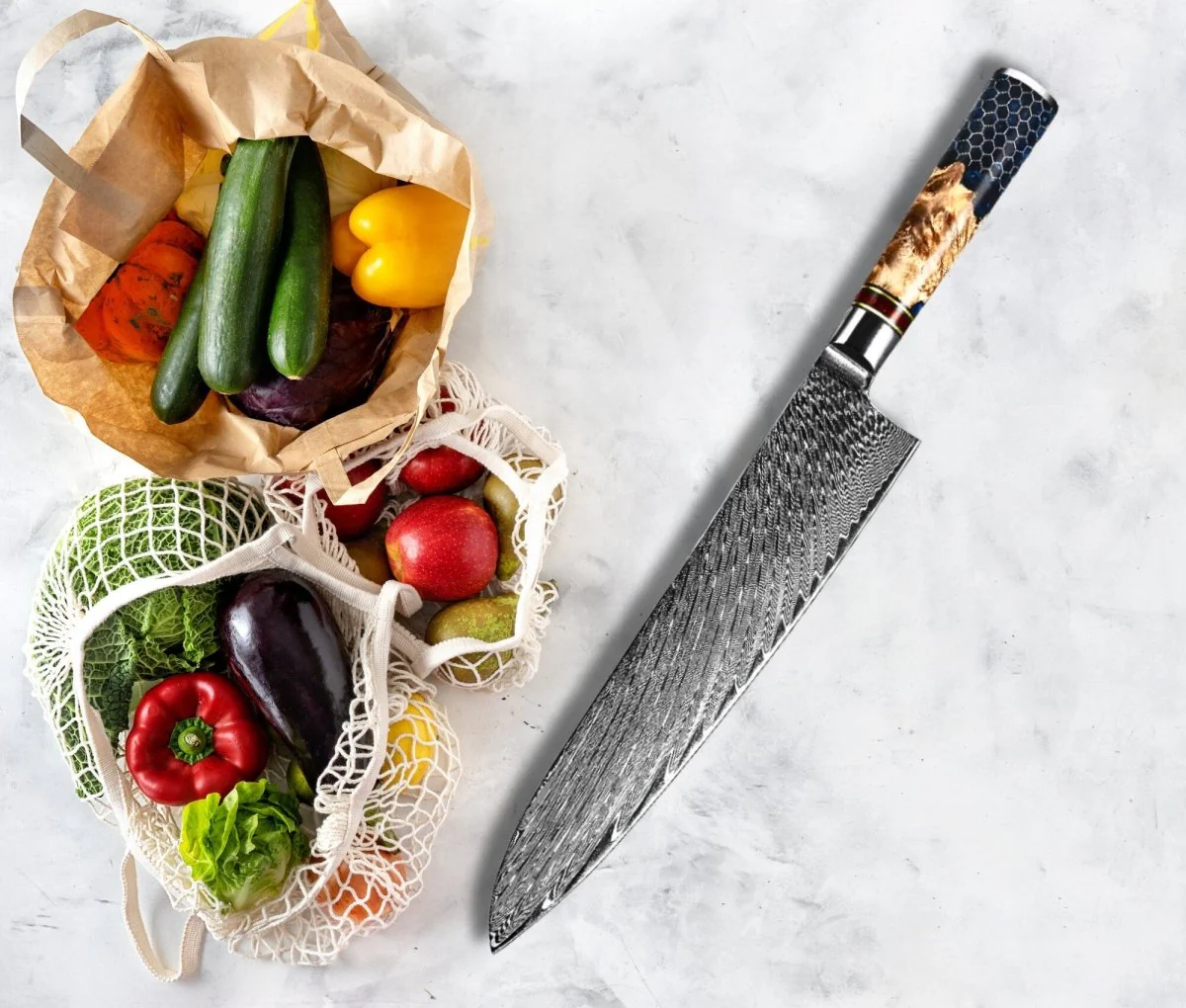Yamato VG10 9" Chef’s Knife – Olive Burl & Resin Handle