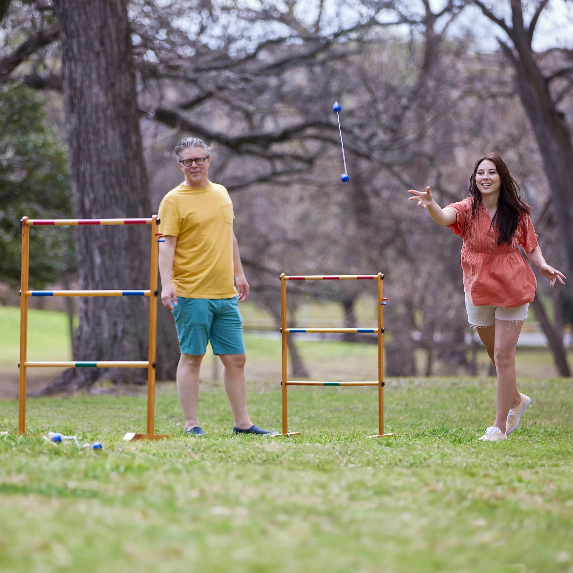 Yard Games Backyard Outdoor Wooden Double Ladder Toss Game Set w/ Case, Red/Blue - Image 5