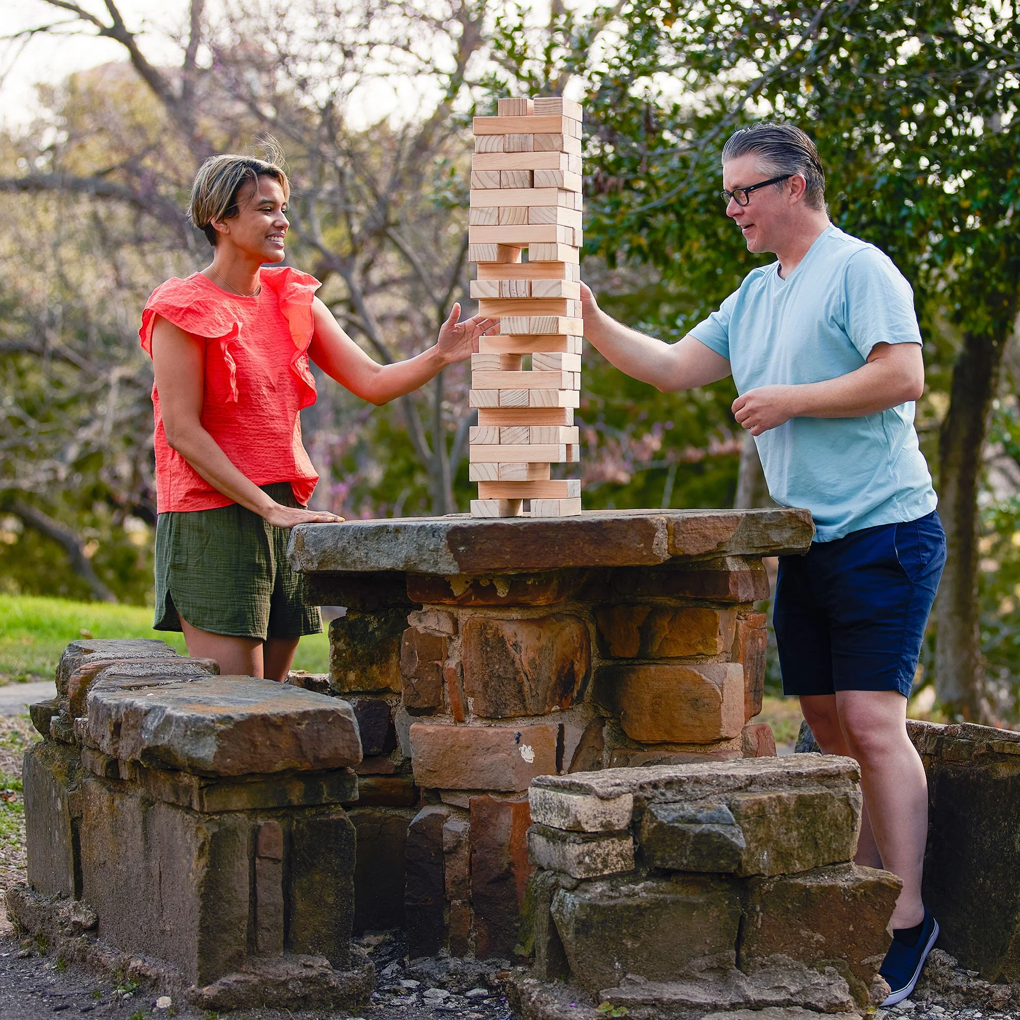 Yard Games Giant Tumbling Timbers 30" Wood Block Stacking Game w/ Case, Natural - Image 9