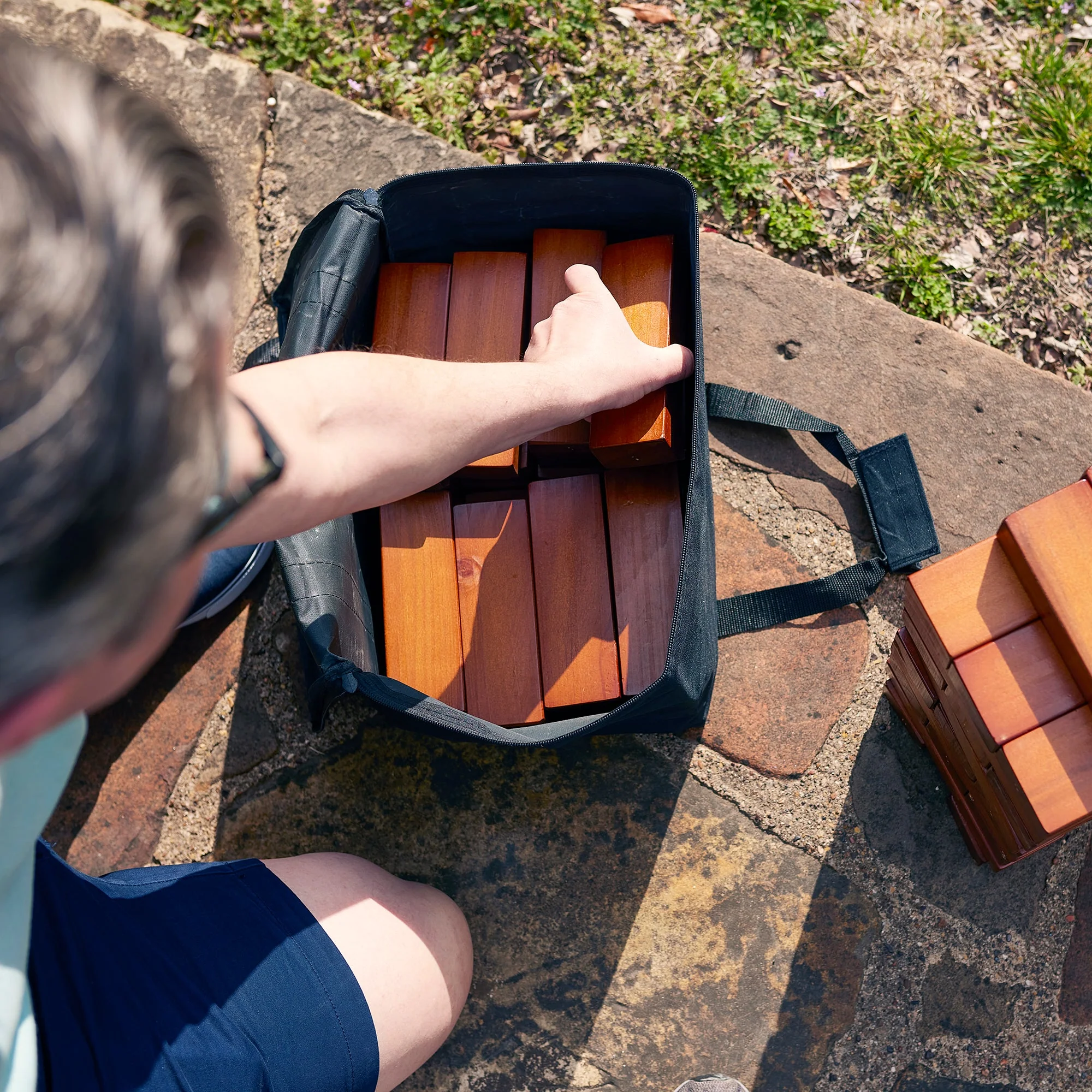 Yard Games Giant Tumbling Timbers 30" Wood Block Stacking Game w/ Case, Stained - Image 5