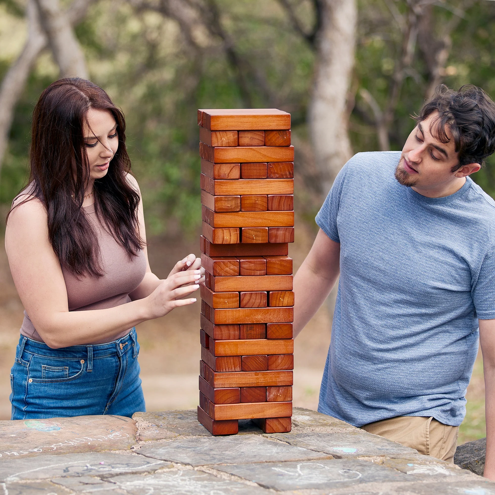 Yard Games Giant Tumbling Timbers 30" Wood Block Stacking Game w/ Case, Stained - Image 6