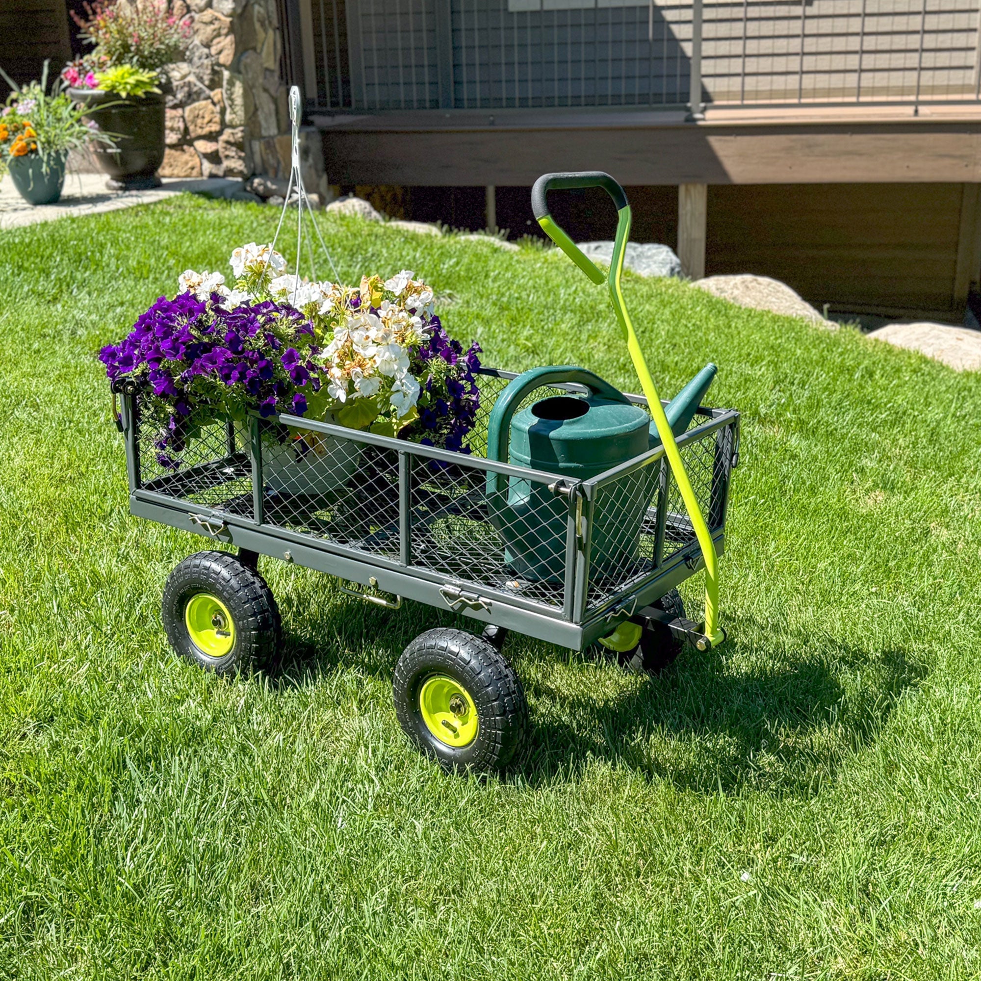 Yard Tuff 3 in 1 Dual-Side Dump Utility Wagon for Garden with Fold-Down Sides - Image 7