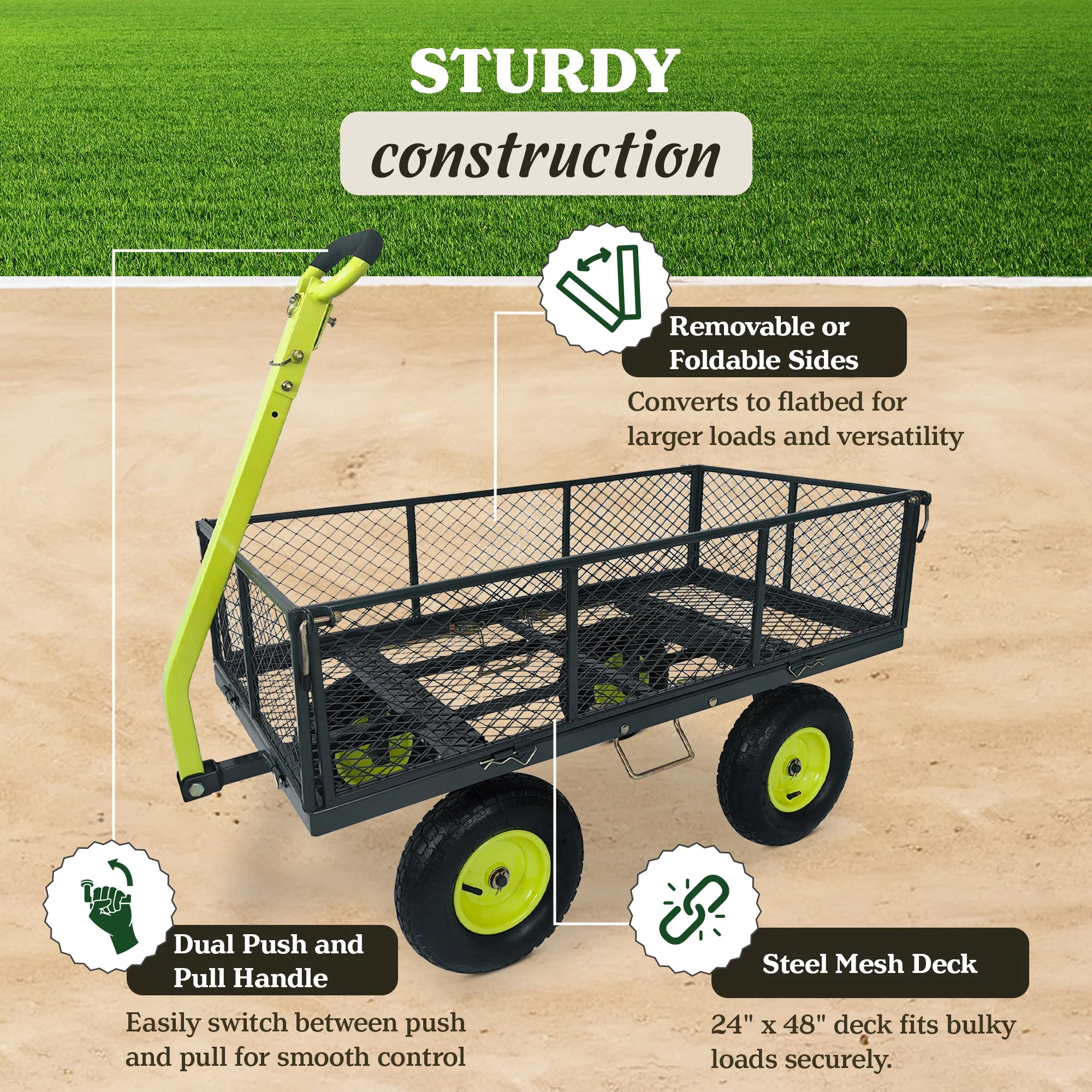 Yard Tuff 3-in-1 Dual Side Dump Wagon with Fold Down Sides and 1000 lb. Capacity - Image 2
