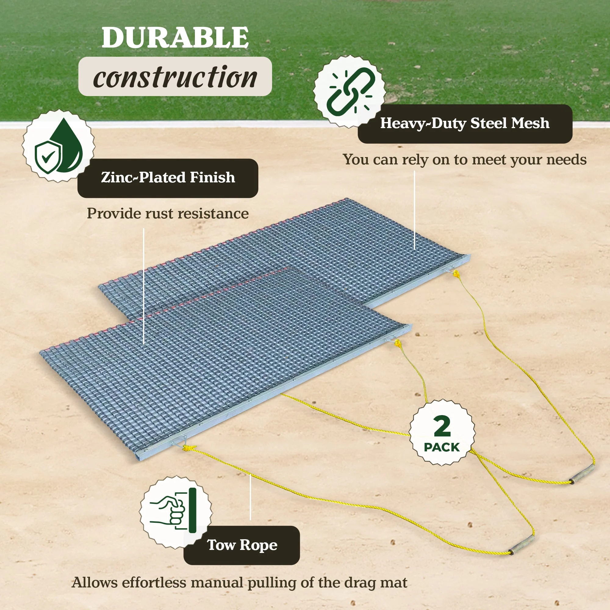 Yard Tuff ATV/UTV 5' x 3' Zinc Plated Field Surface Leveling Drag Mat (2 Pack) - Image 2