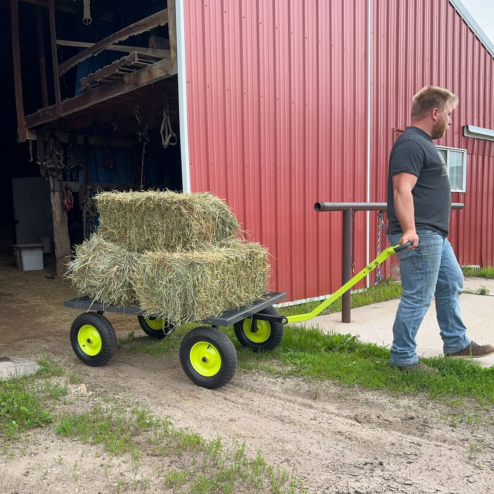 Yard Tuff Jumbo Wagon Steel Mesh Deck Utility Outdoor Yard Cart, 34 x 52 Inch - Image 7
