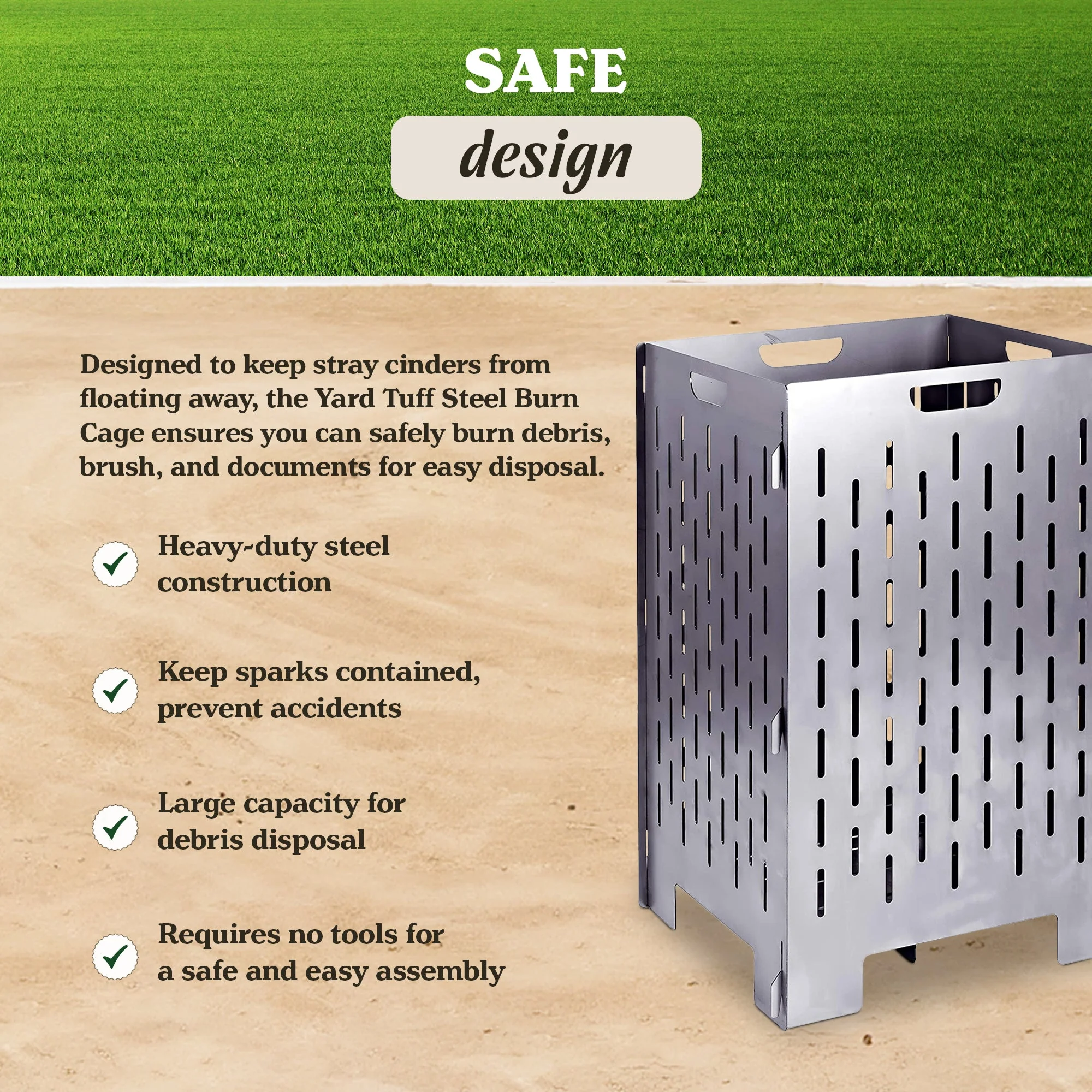 Yard Tuff YTF-202036BC 20 x 20 x 36 Inch Steel Burn Cage with Vent Holes, Gray - Image 3
