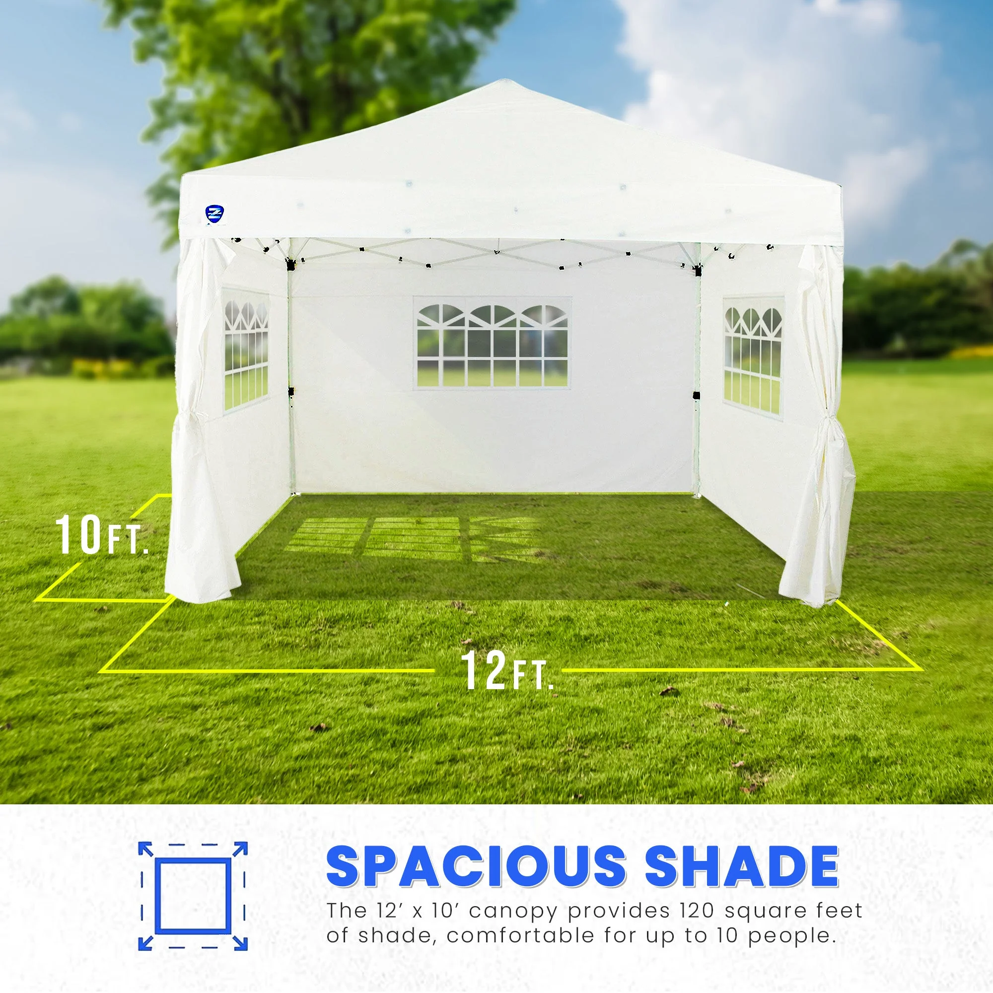 Z Shade Venture 12 x 10 Foot Lawn Garden Event Outdoor Pop Up Canopy Tent, White - Image 2