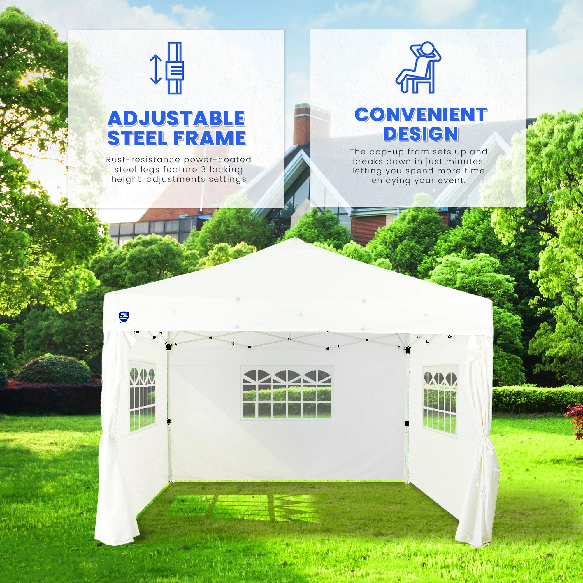Z Shade Venture 12 x 10 Foot Lawn Garden Event Outdoor Pop Up Canopy Tent, White - Image 3